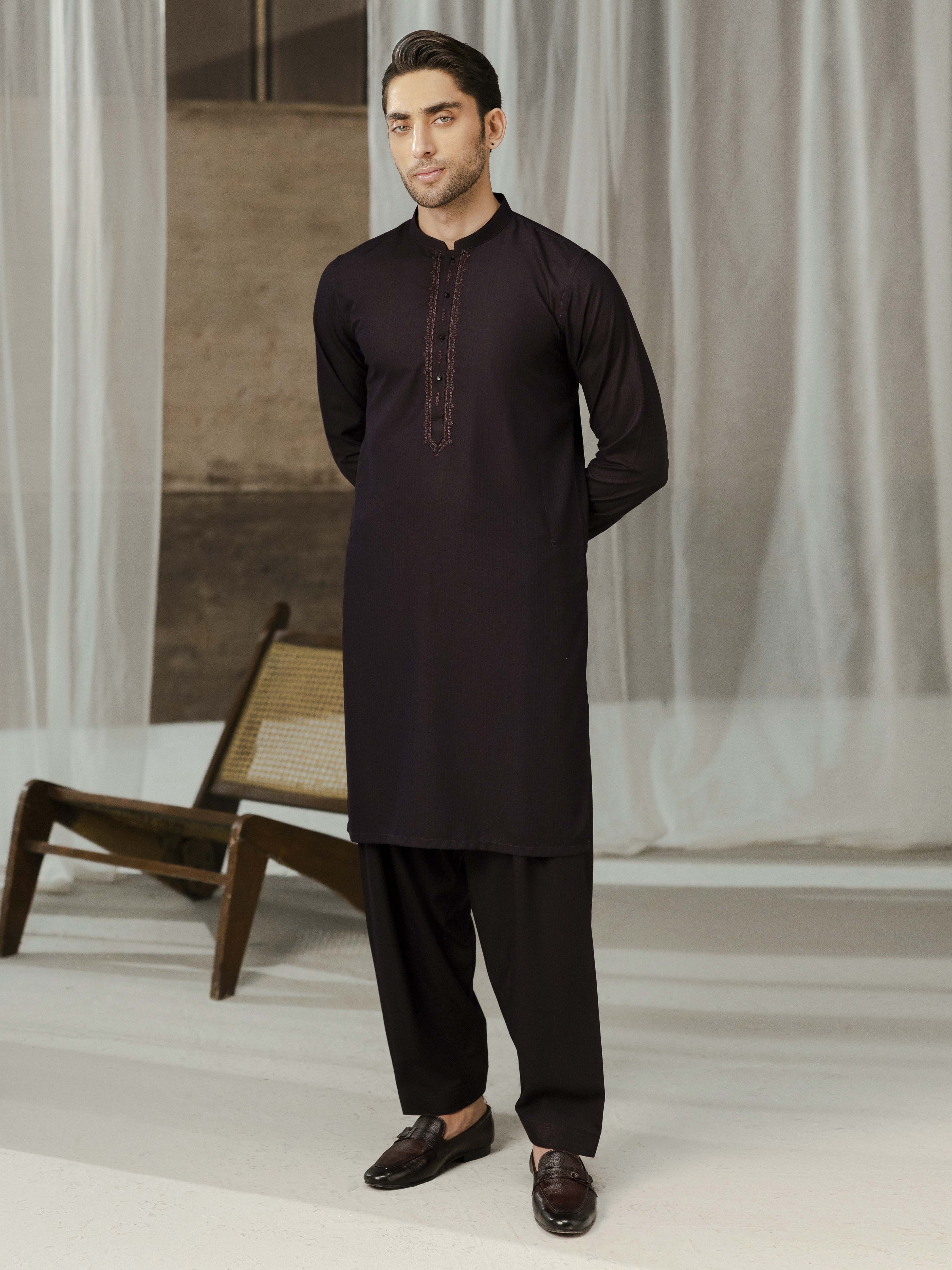 Men's Deep Purple Shalwar Kameez - EMTKST5-99594