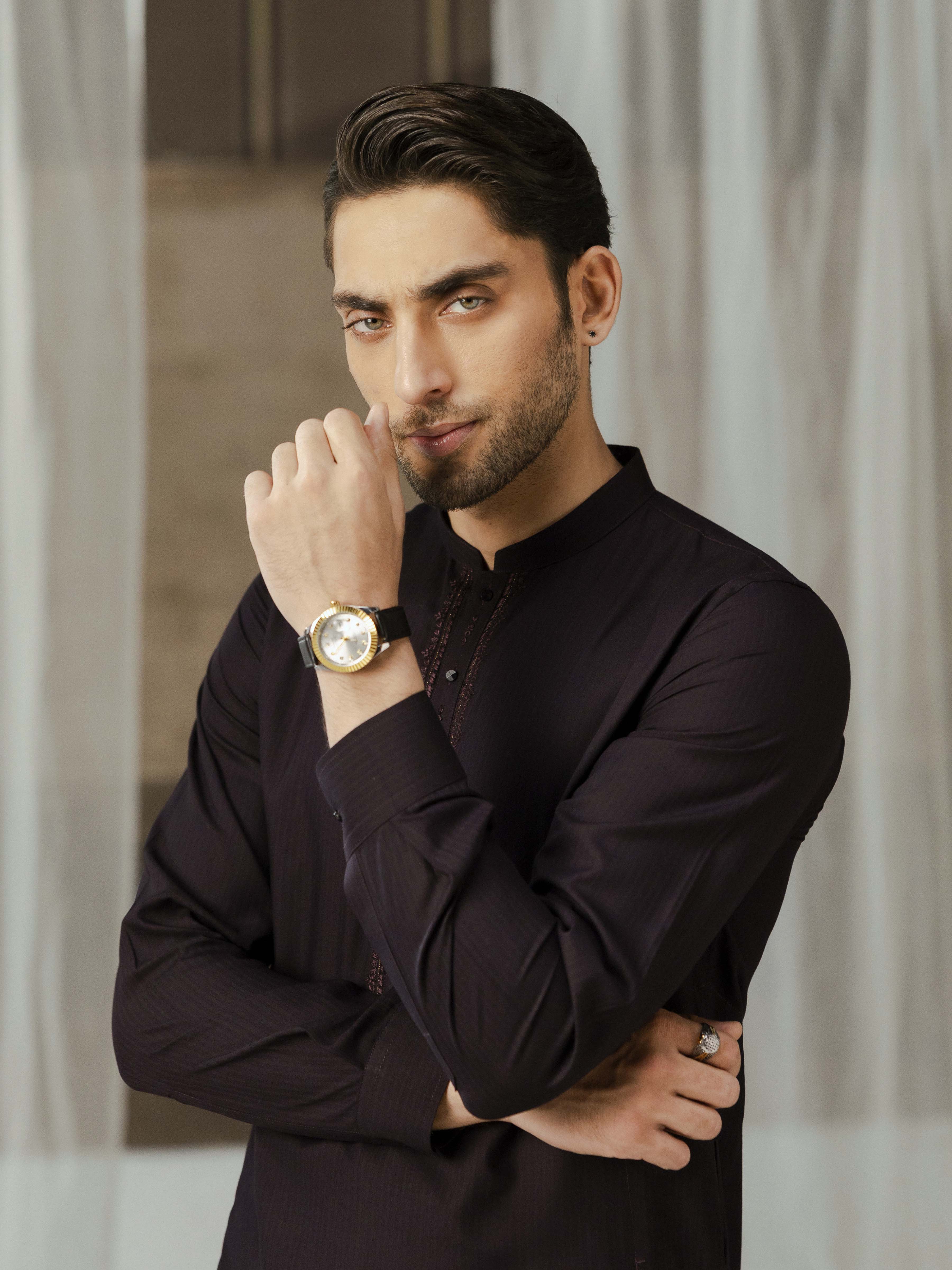 Men's Deep Purple Shalwar Kameez - EMTKST5-99594 - Image 2