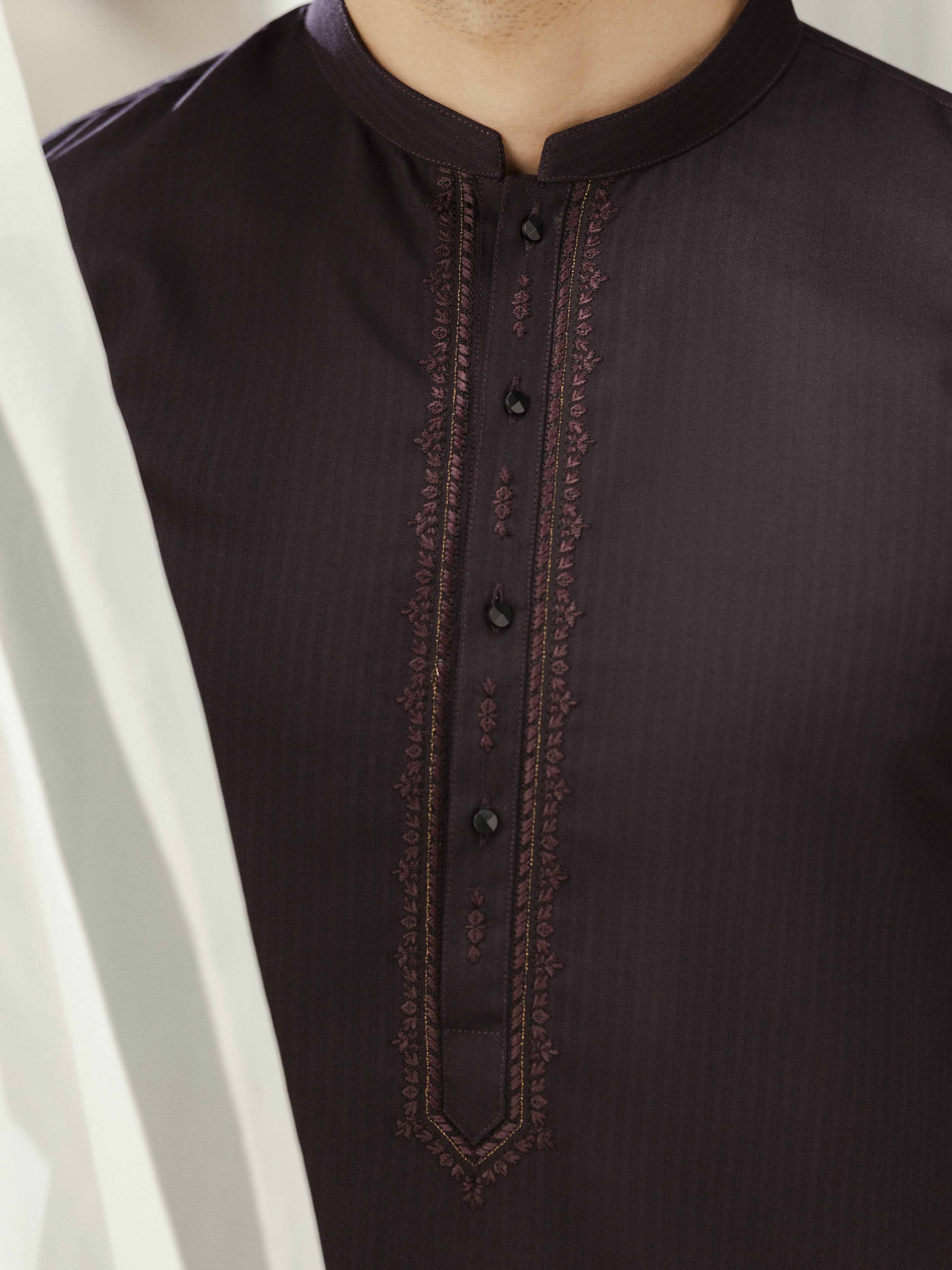 Men's Deep Purple Shalwar Kameez - EMTKST5-99594 - Image 3