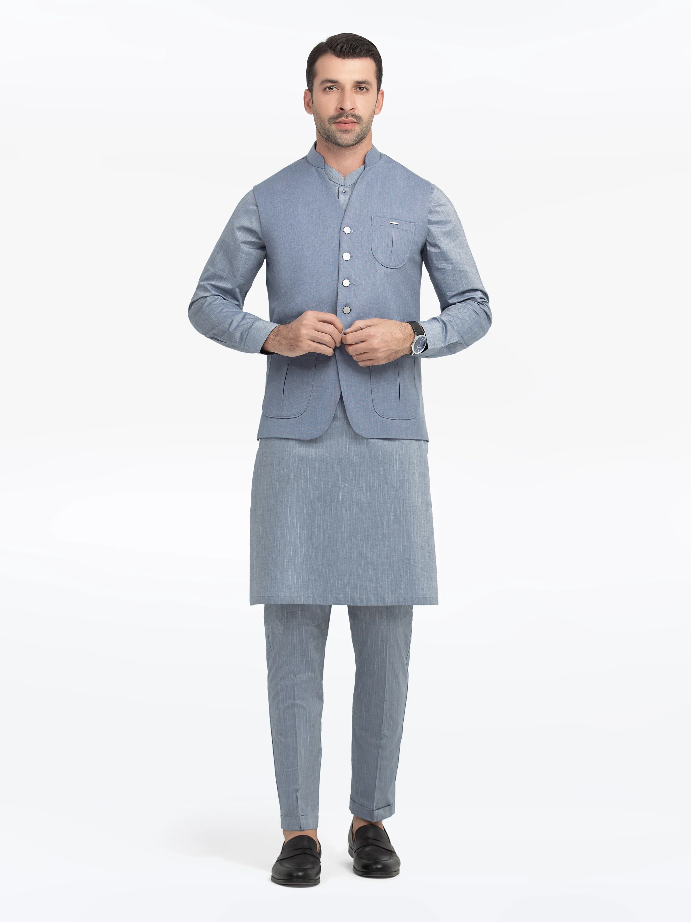 Men's Denim Blue Waist Coat - EMTWC5-35937 - Image 2