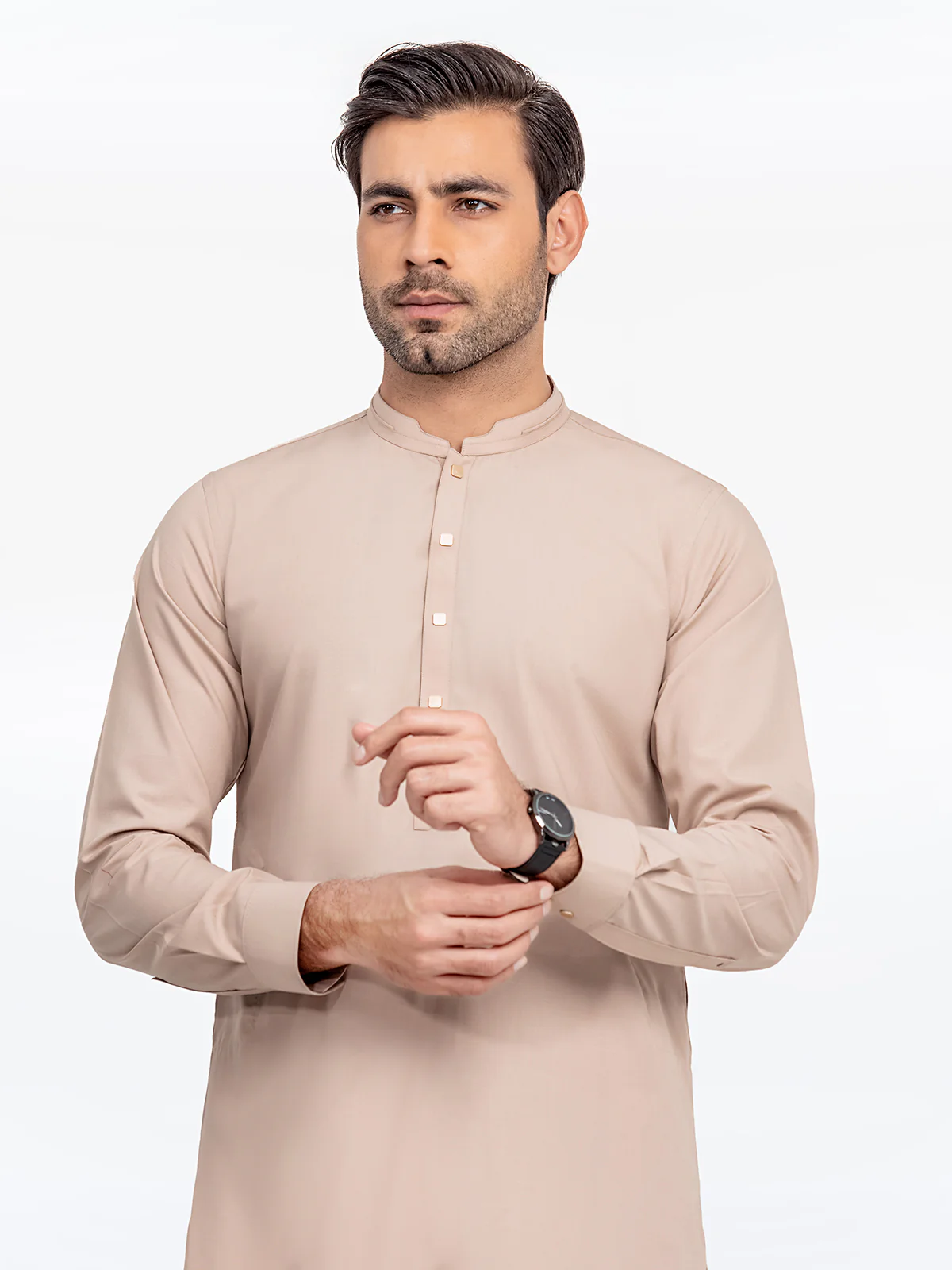 Men's Fawn Shalwar Kameez - EMTKS24-41089 - Image 2