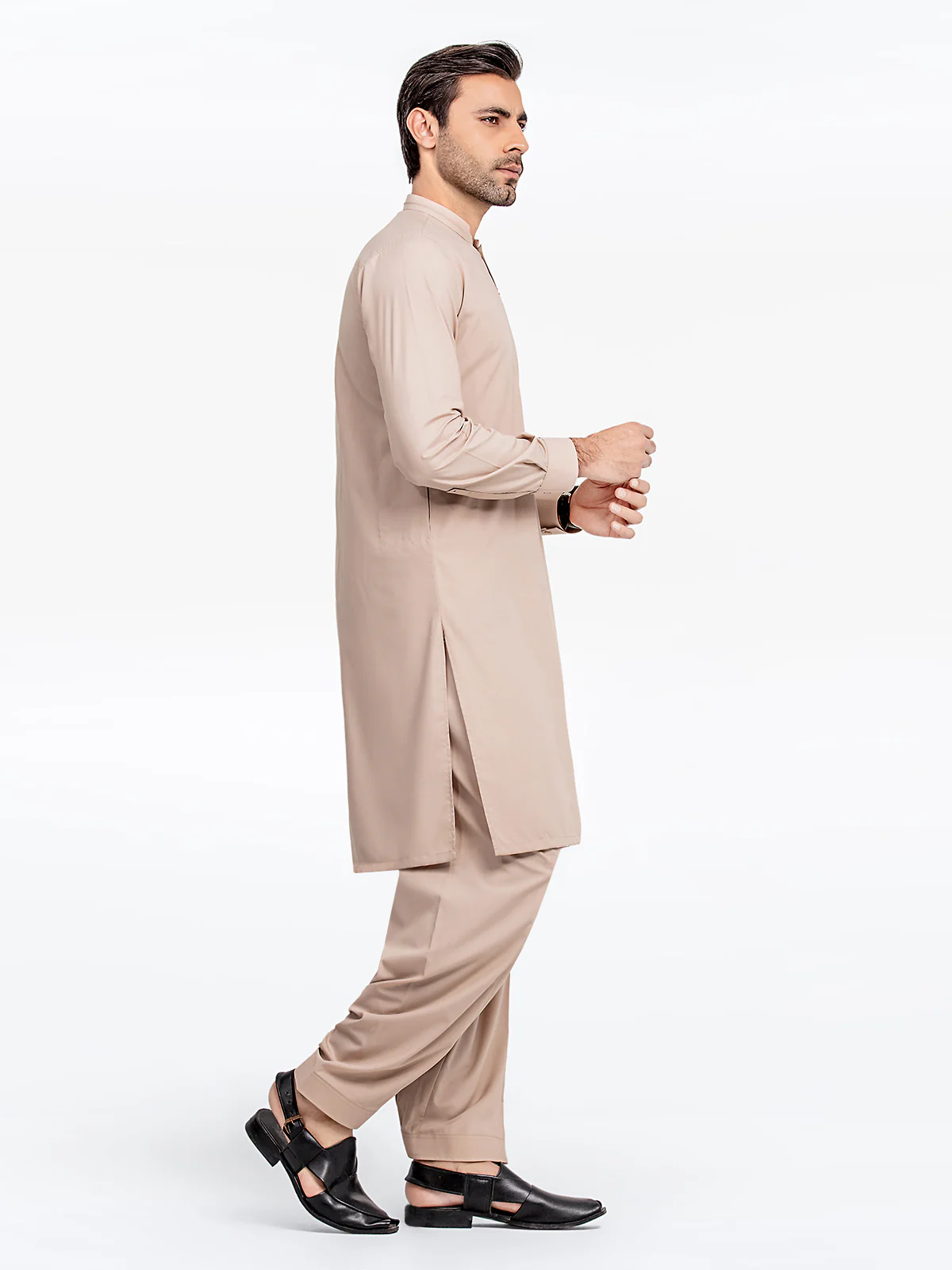 Men's Fawn Shalwar Kameez - EMTKS24-41089 - Image 3