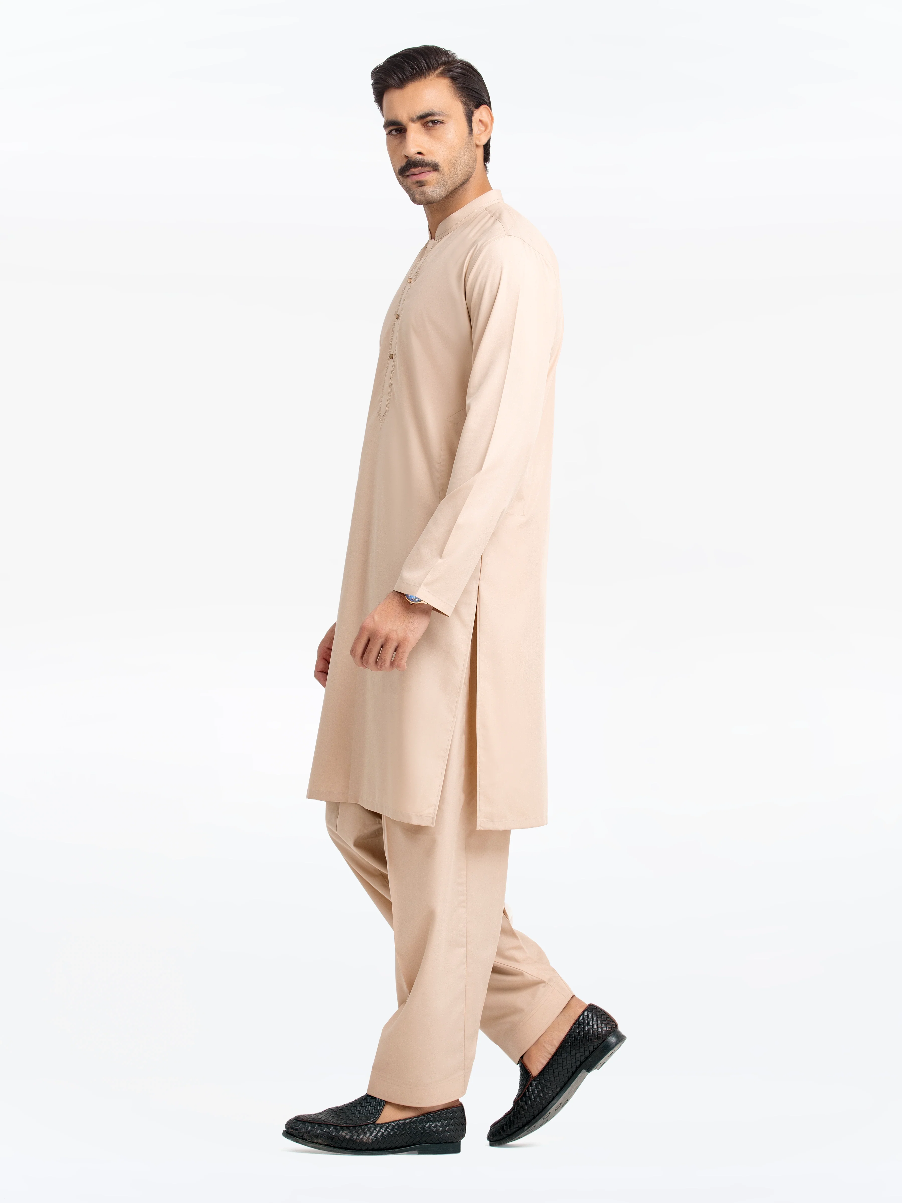 Men's Fawn Shalwar Kameez - EMTKS24S-41137 - Image 4