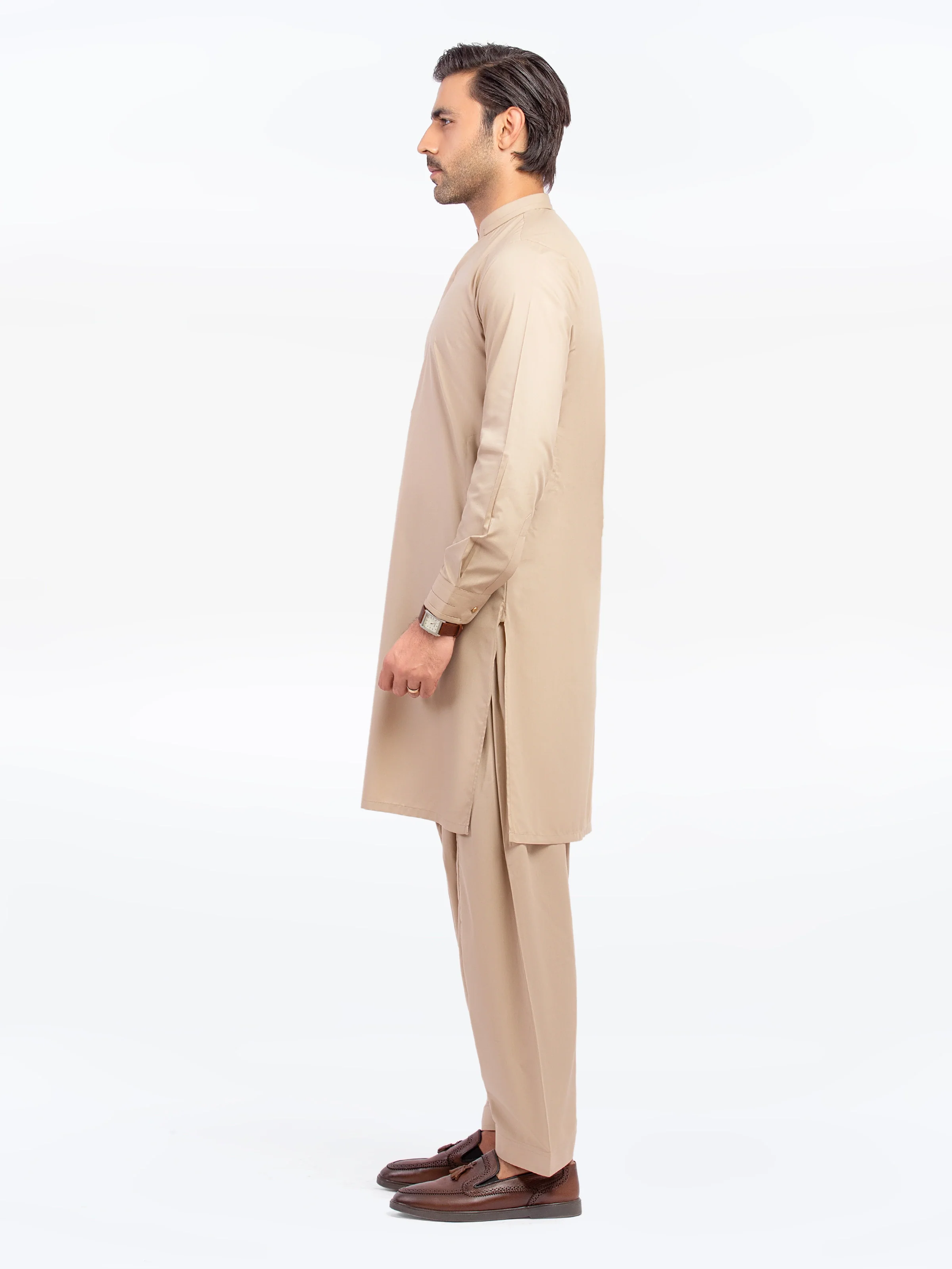 Men's Fawn Shalwar Kameez - EMTKST5-99567 - Image 3