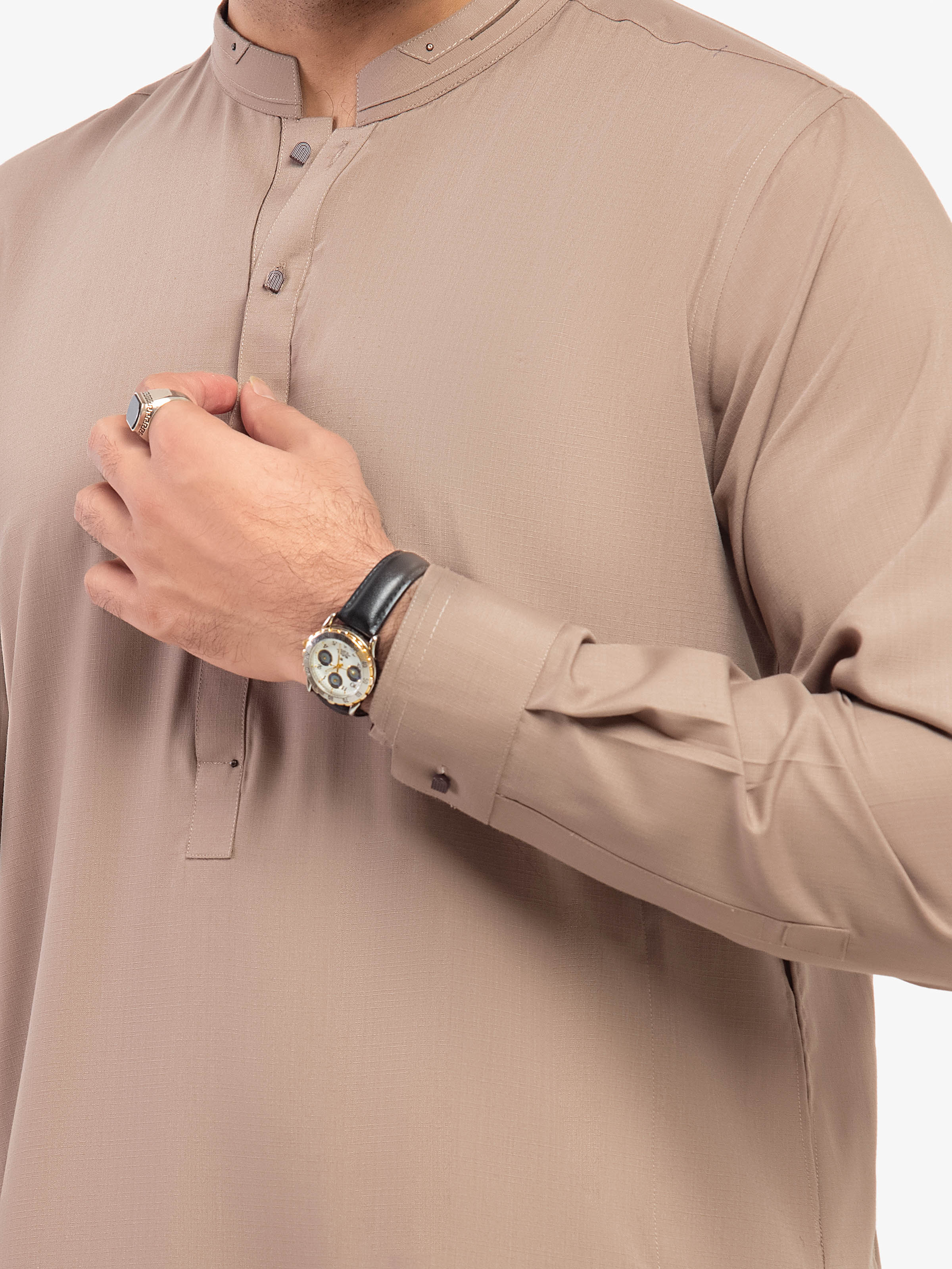 Men's Fawn Shalwar Kameez - EMTKST5-99598 - Image 3