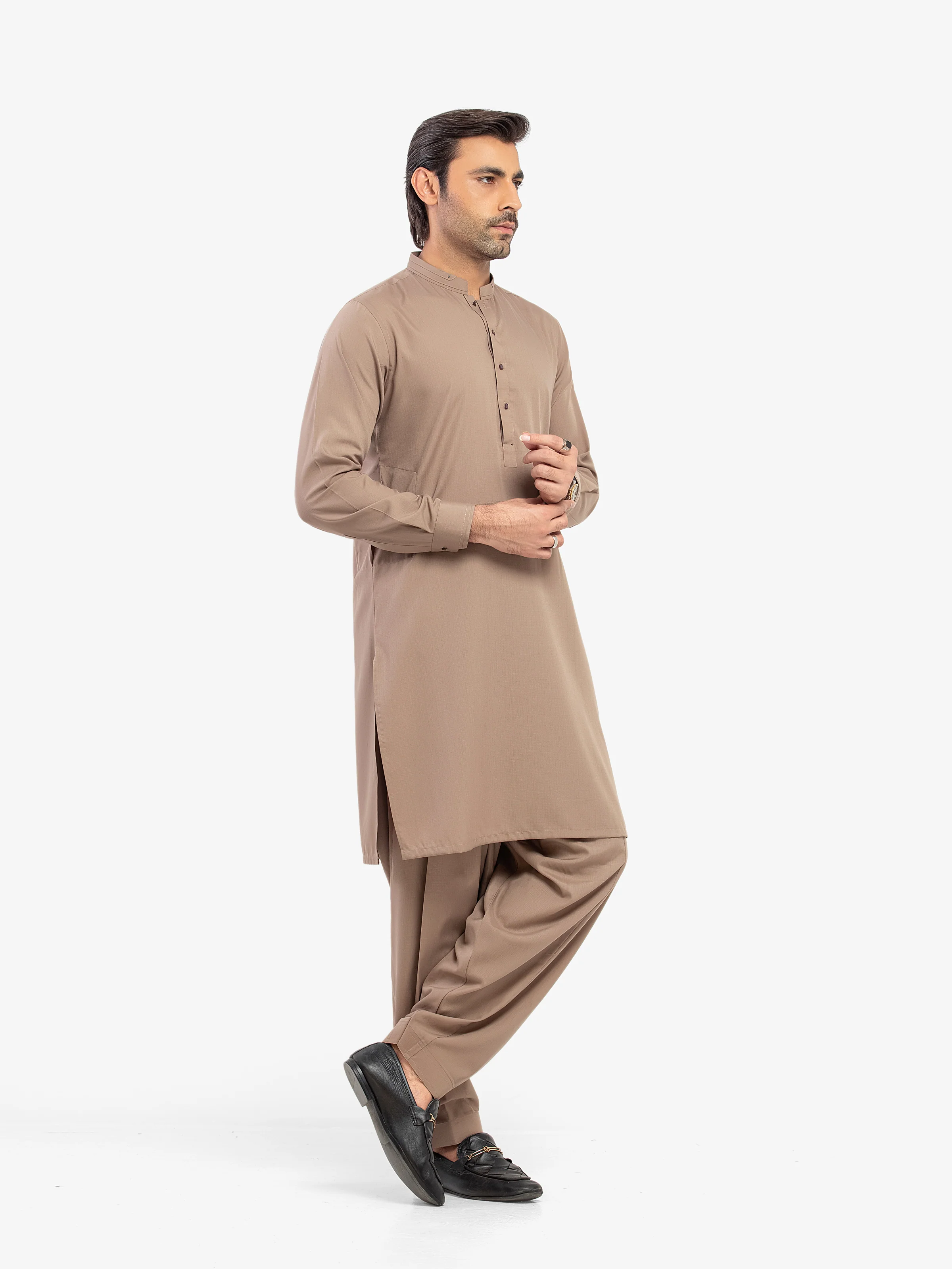 Men's Fawn Shalwar Kameez - EMTKST5-99598 - Image 5