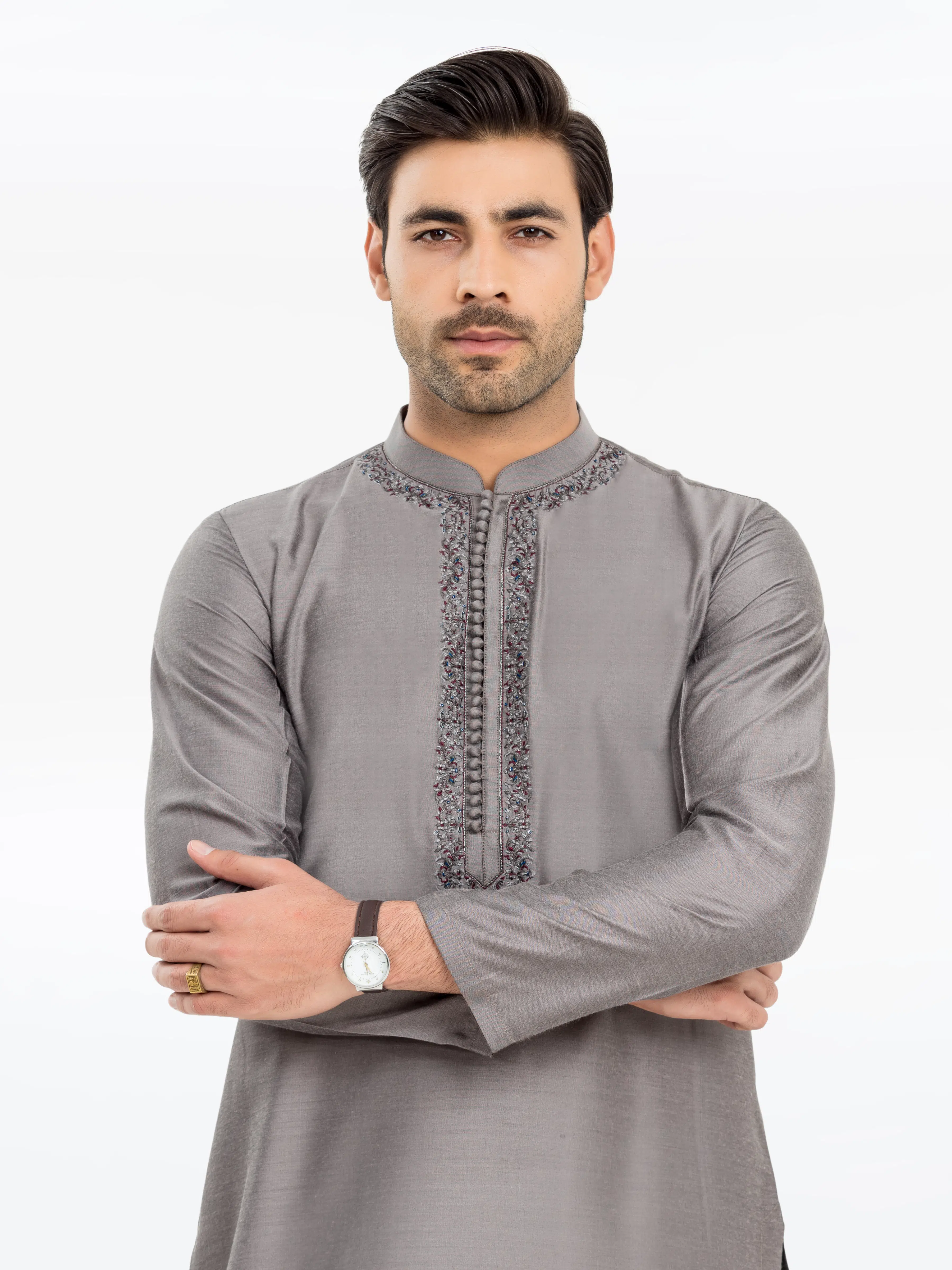 Men's Grey Kurta - EMTKC24-119 - Image 2