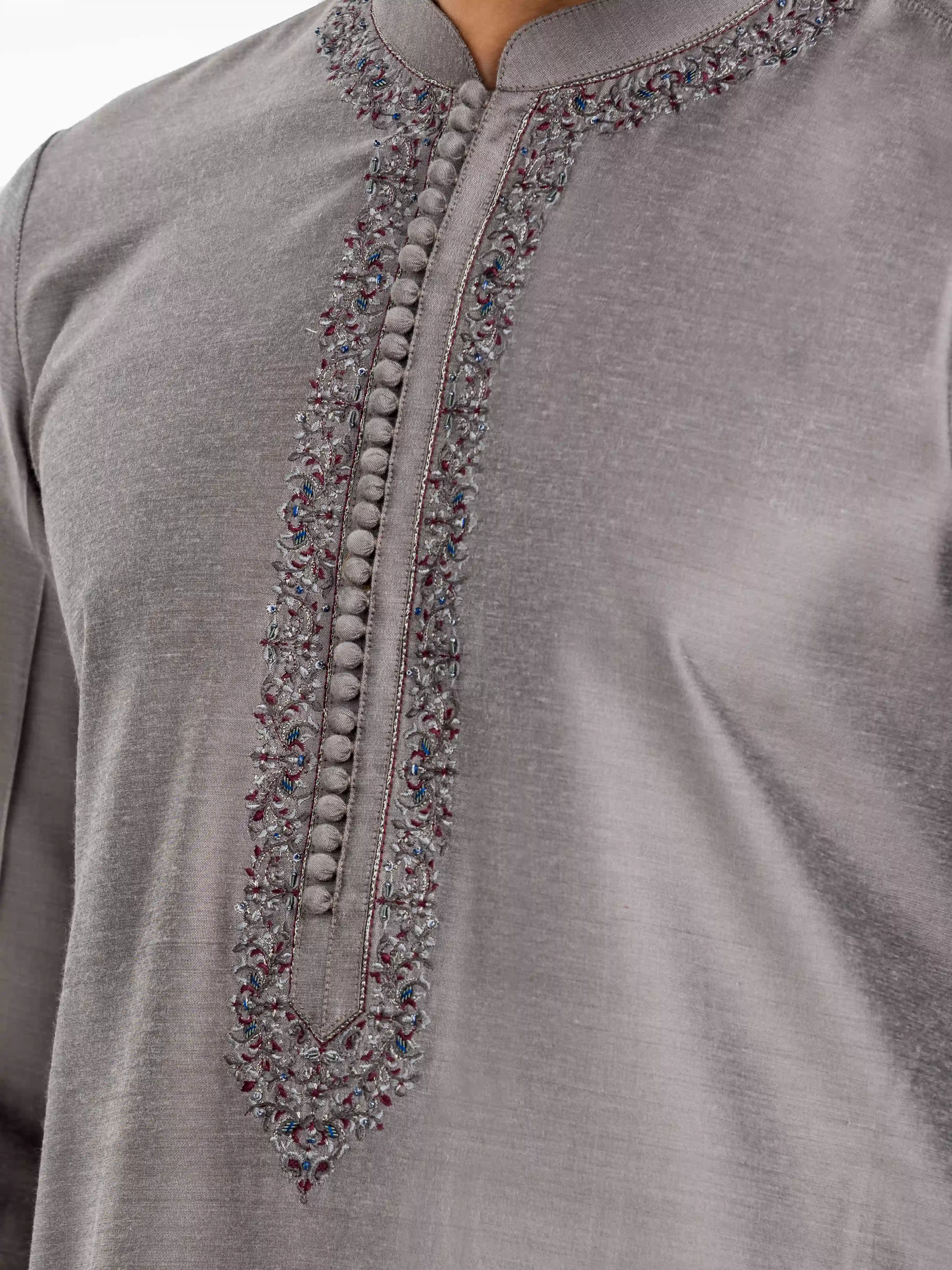 Men's Grey Kurta - EMTKC24-119 - Image 3