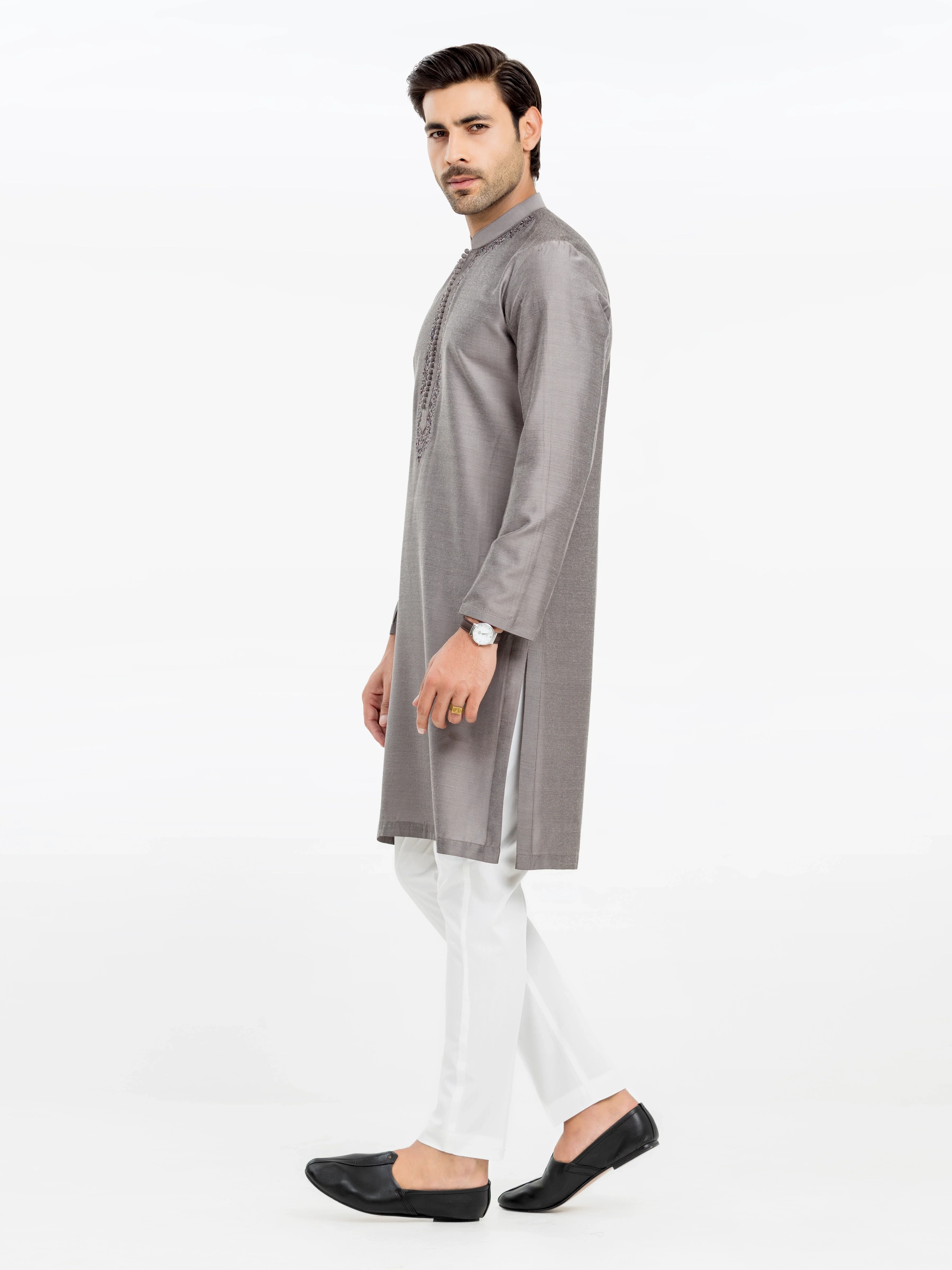 Men's Grey Kurta - EMTKC24-119 - Image 4