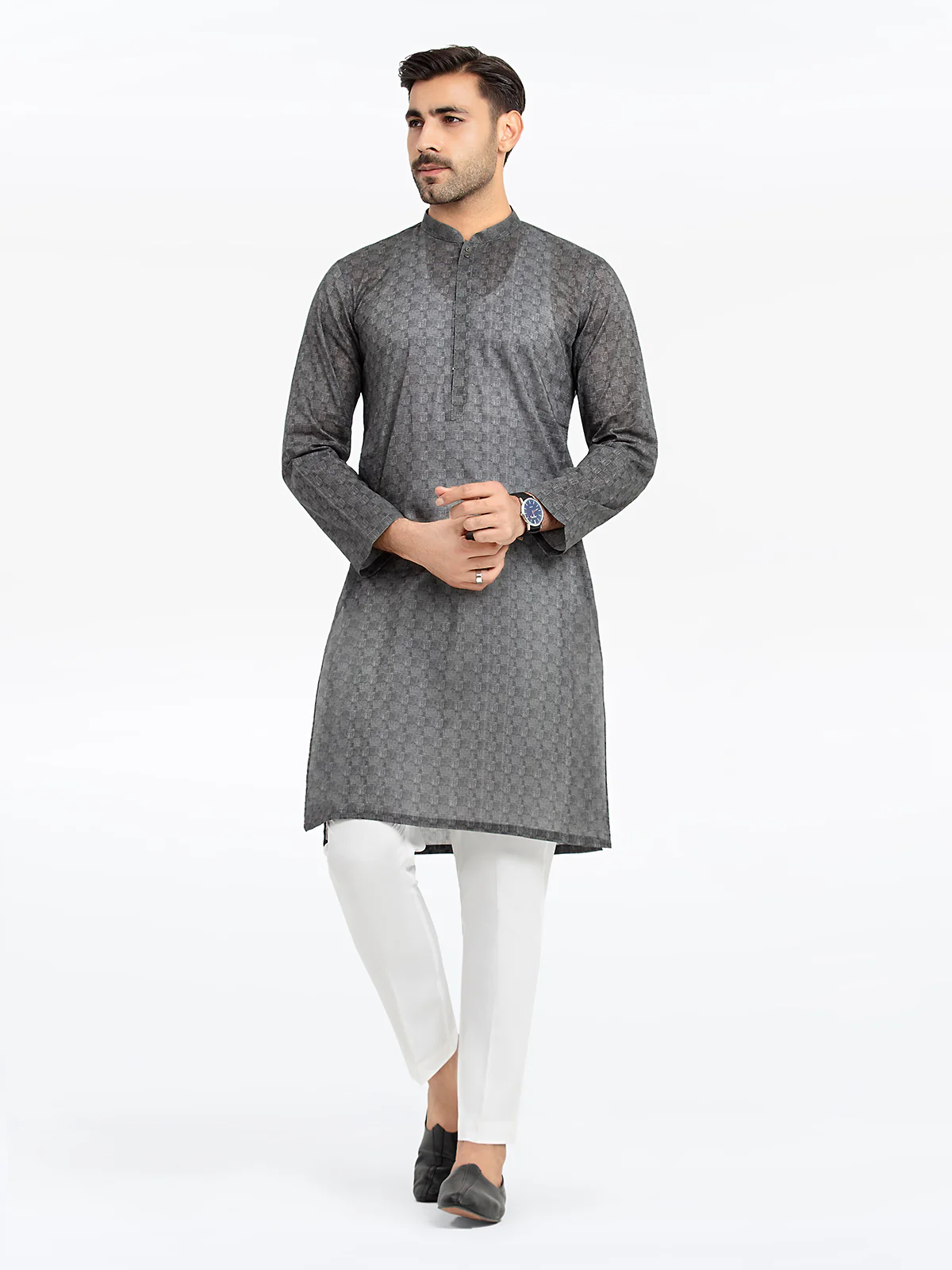 Men's Grey Kurta - EMTKC24S-130 - Image 3