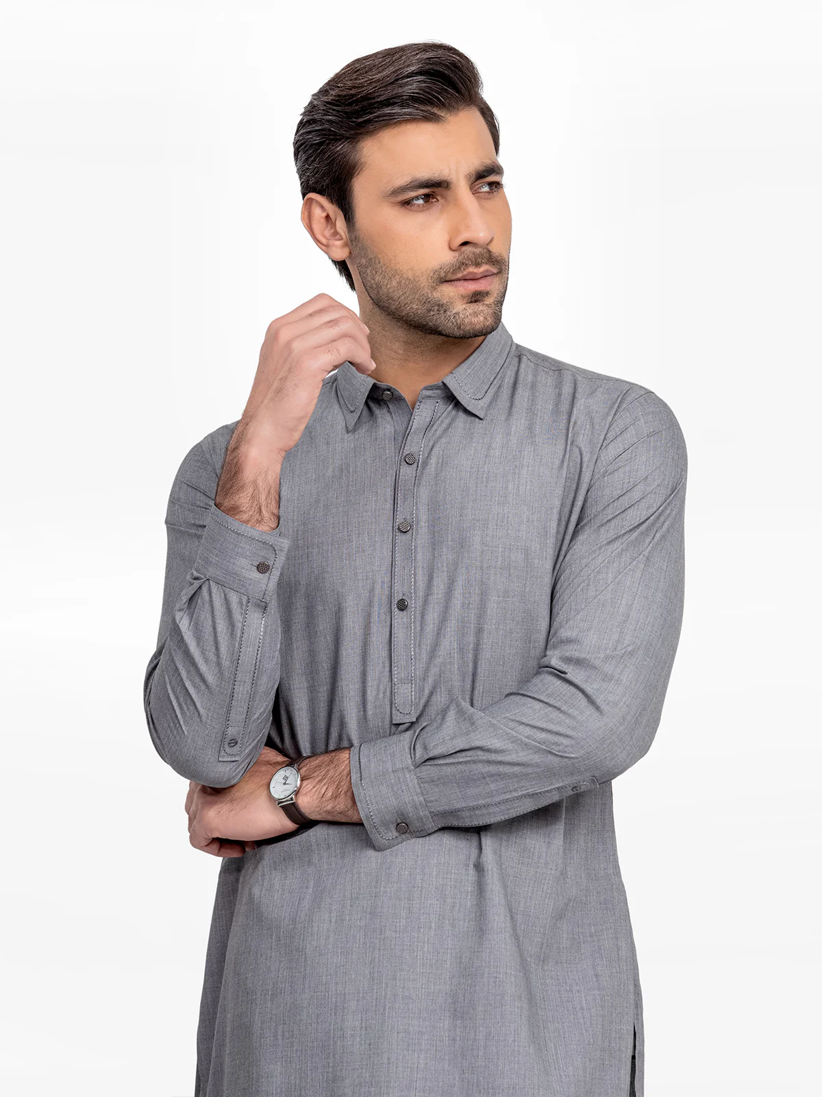 Men's Grey Shalwar Kameez - EMTKS24-41085 - Image 2