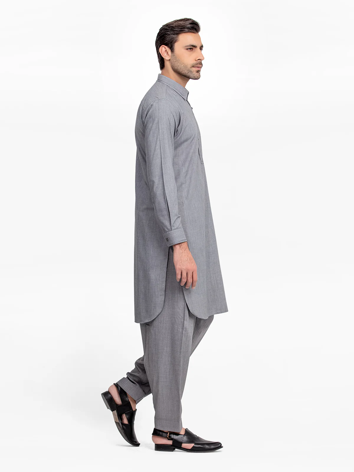 Men's Grey Shalwar Kameez - EMTKS24-41085 - Image 3