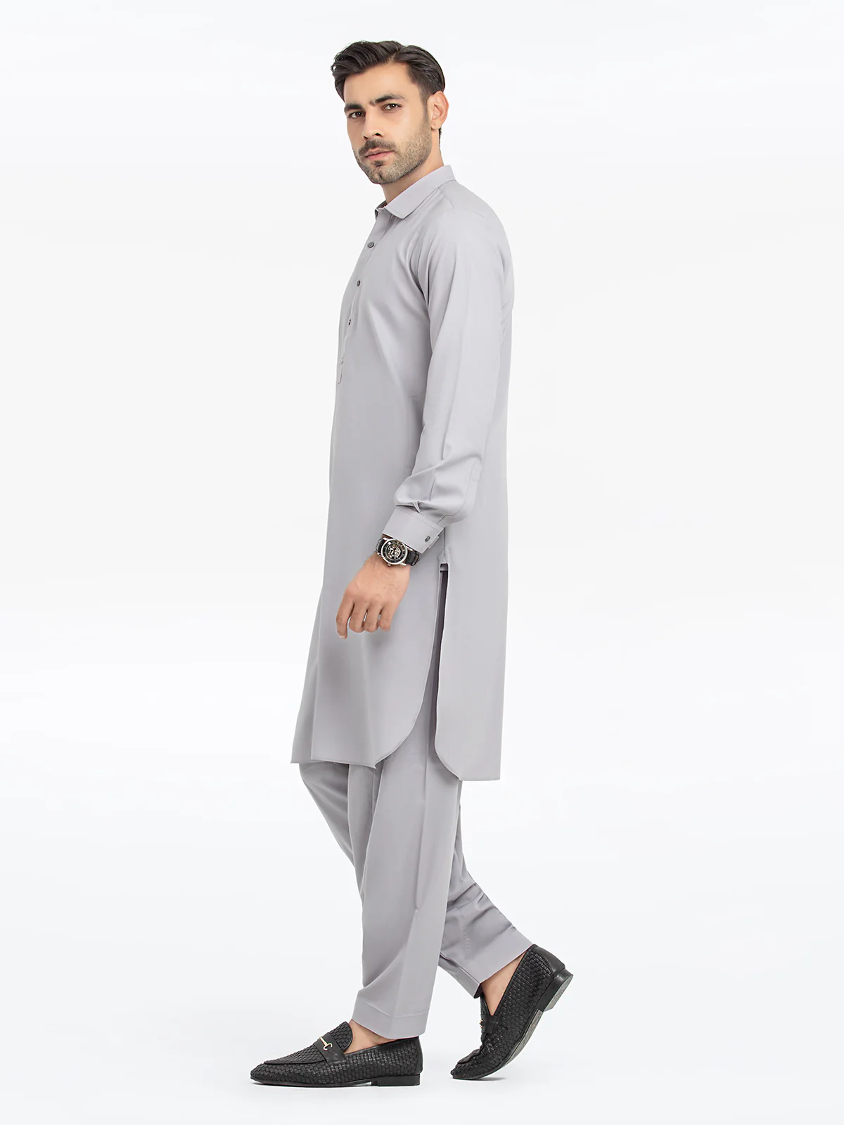 Men's Grey Shalwar Kameez - EMTKS24S-41136 - Image 4