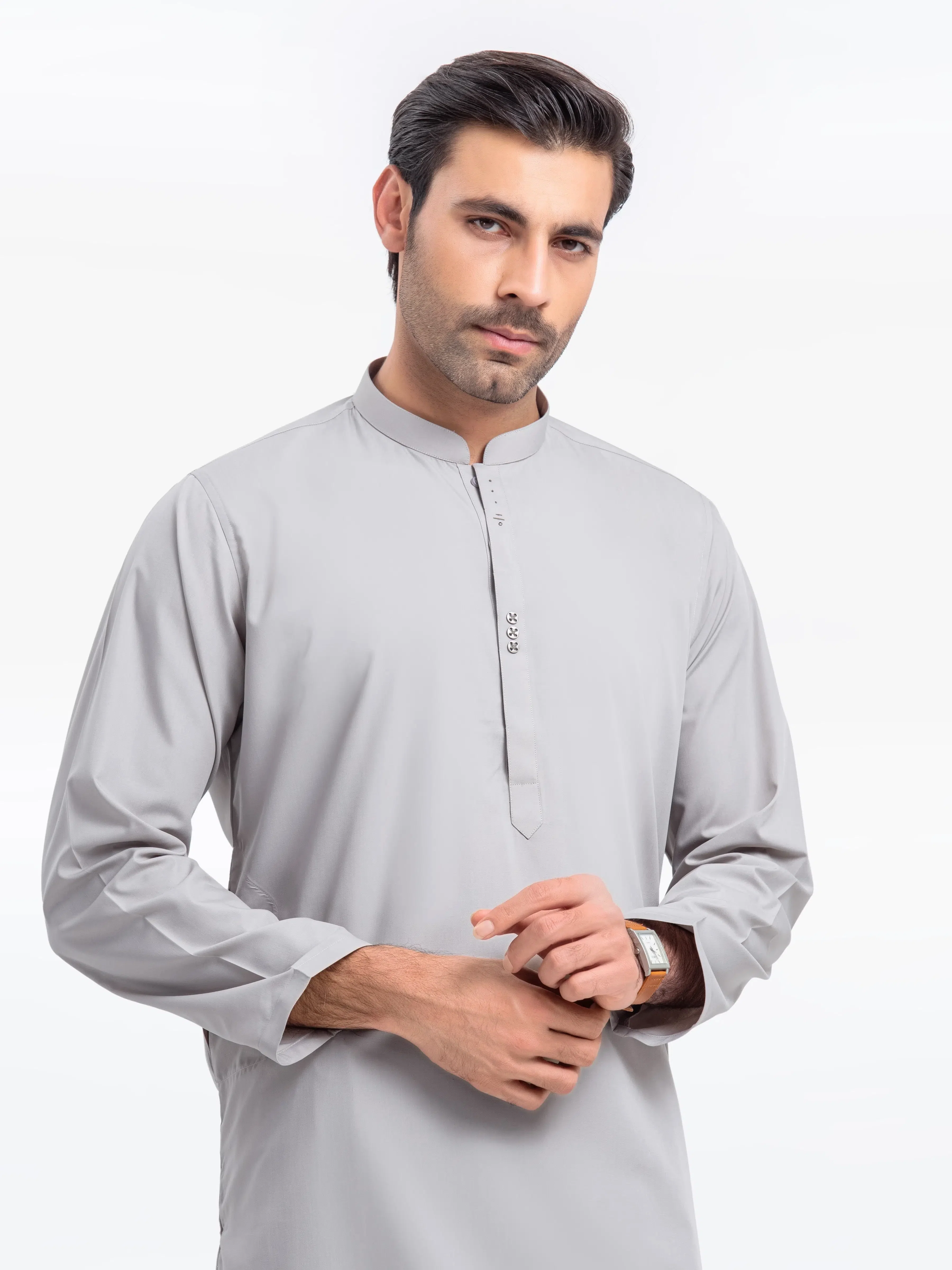Men's Grey Shalwar Kameez - EMTKS25S-41147 - Image 2