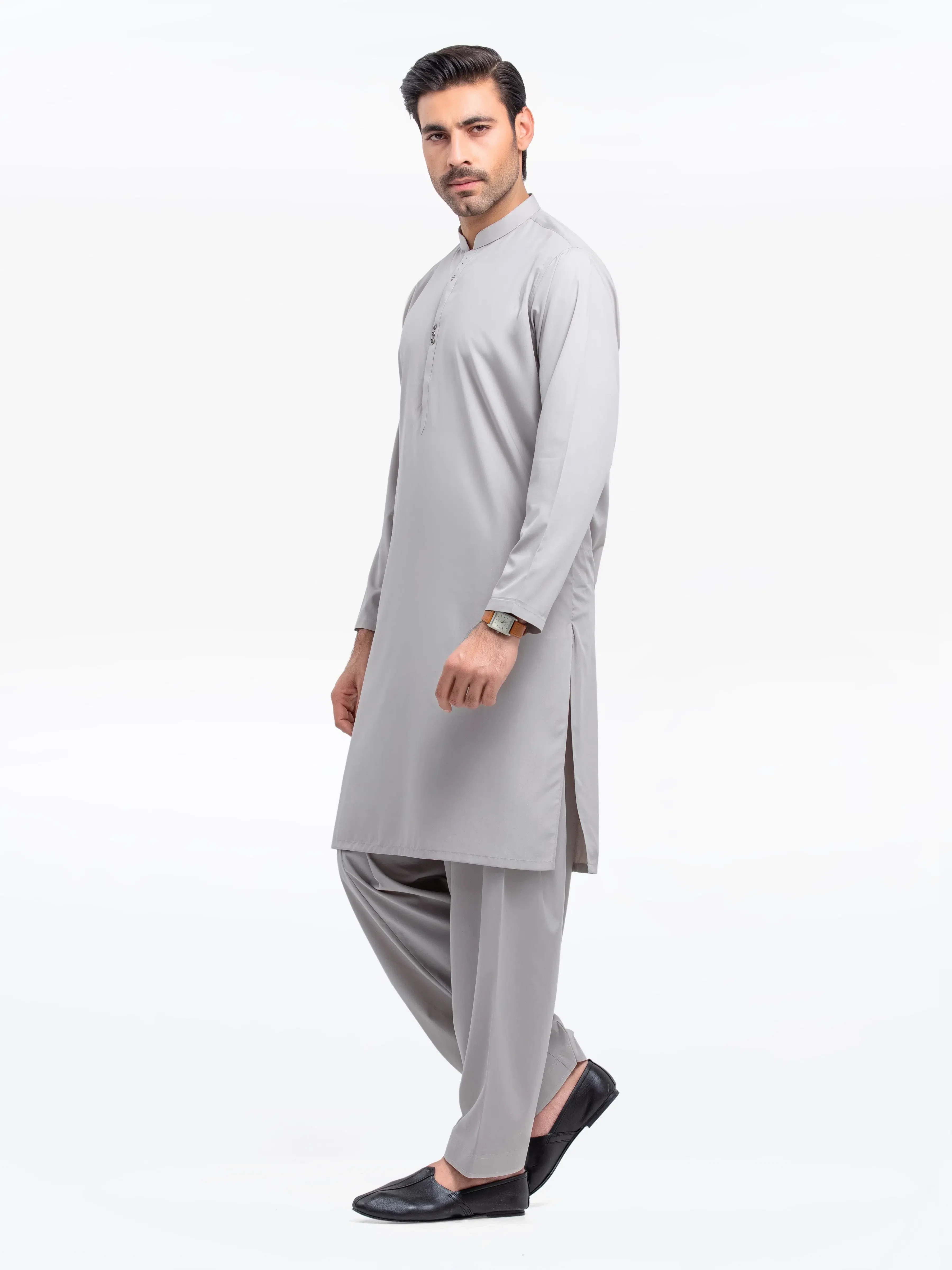 Men's Grey Shalwar Kameez - EMTKS25S-41147 - Image 4
