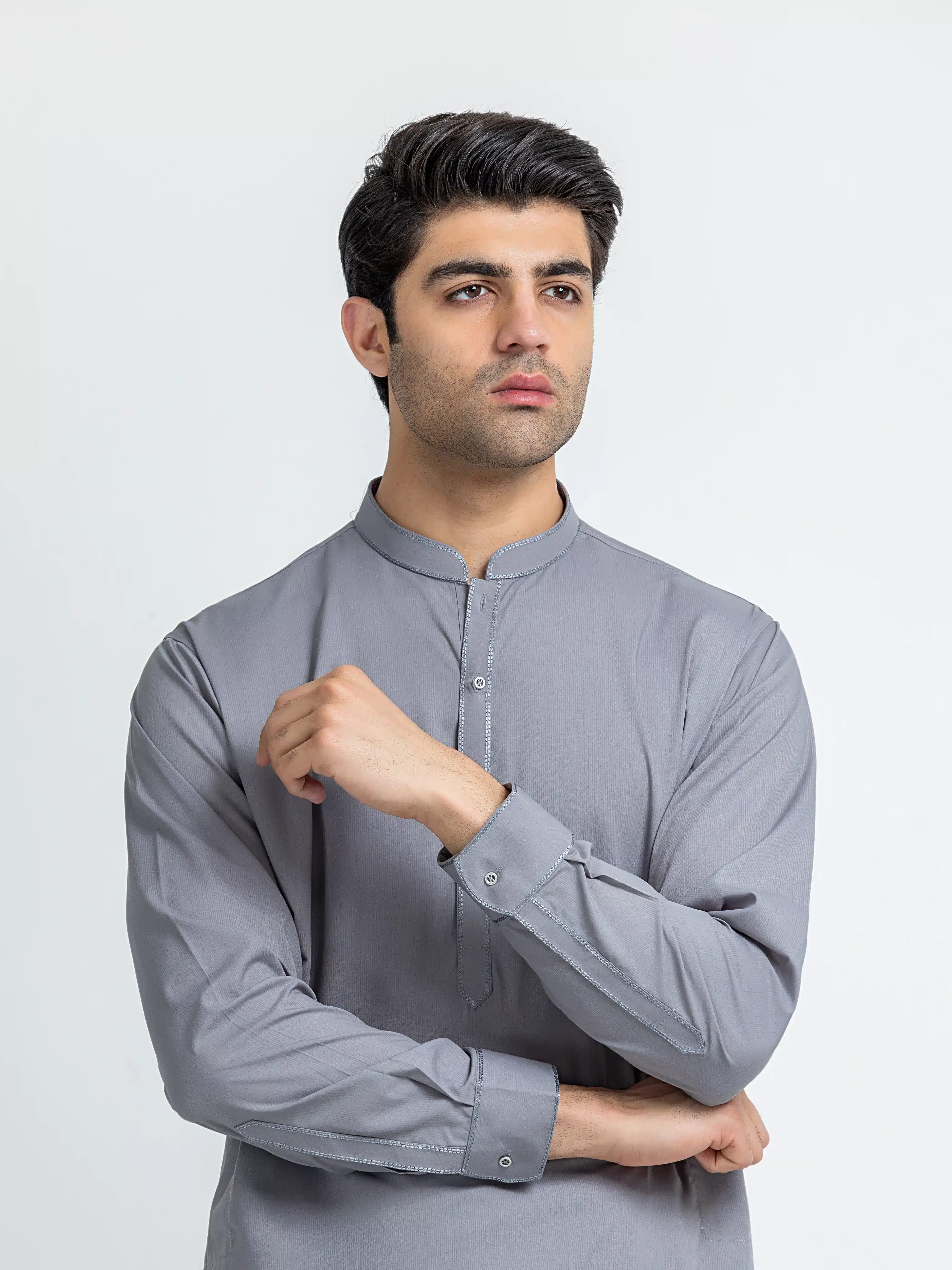 Men's Grey Shalwar Kameez - EMTKS5-41226 - Image 2