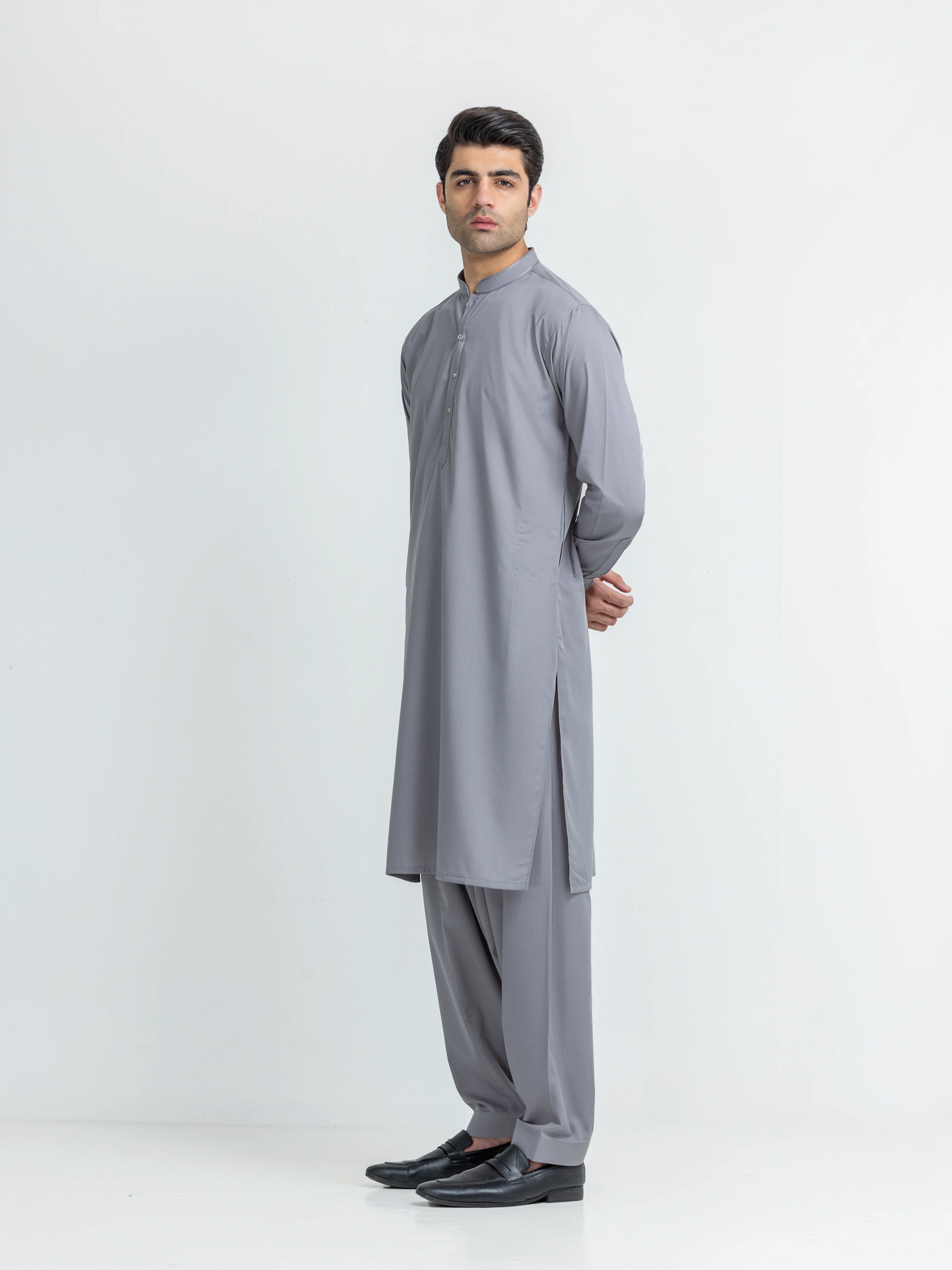 Men's Grey Shalwar Kameez - EMTKS5-41226 - Image 4