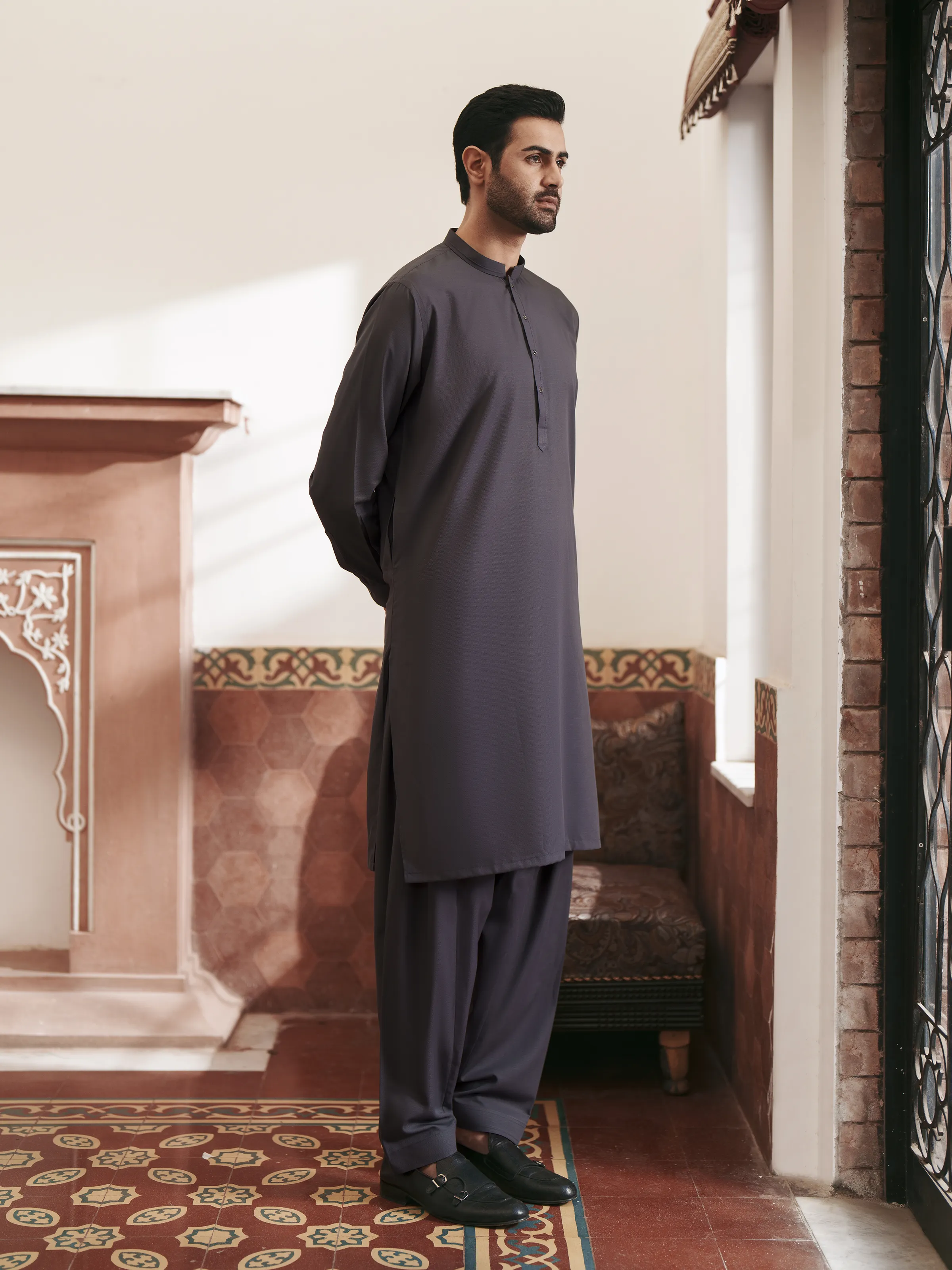 Men's Grey Shalwar Kameez - EMTKS6-41241 - Image 3