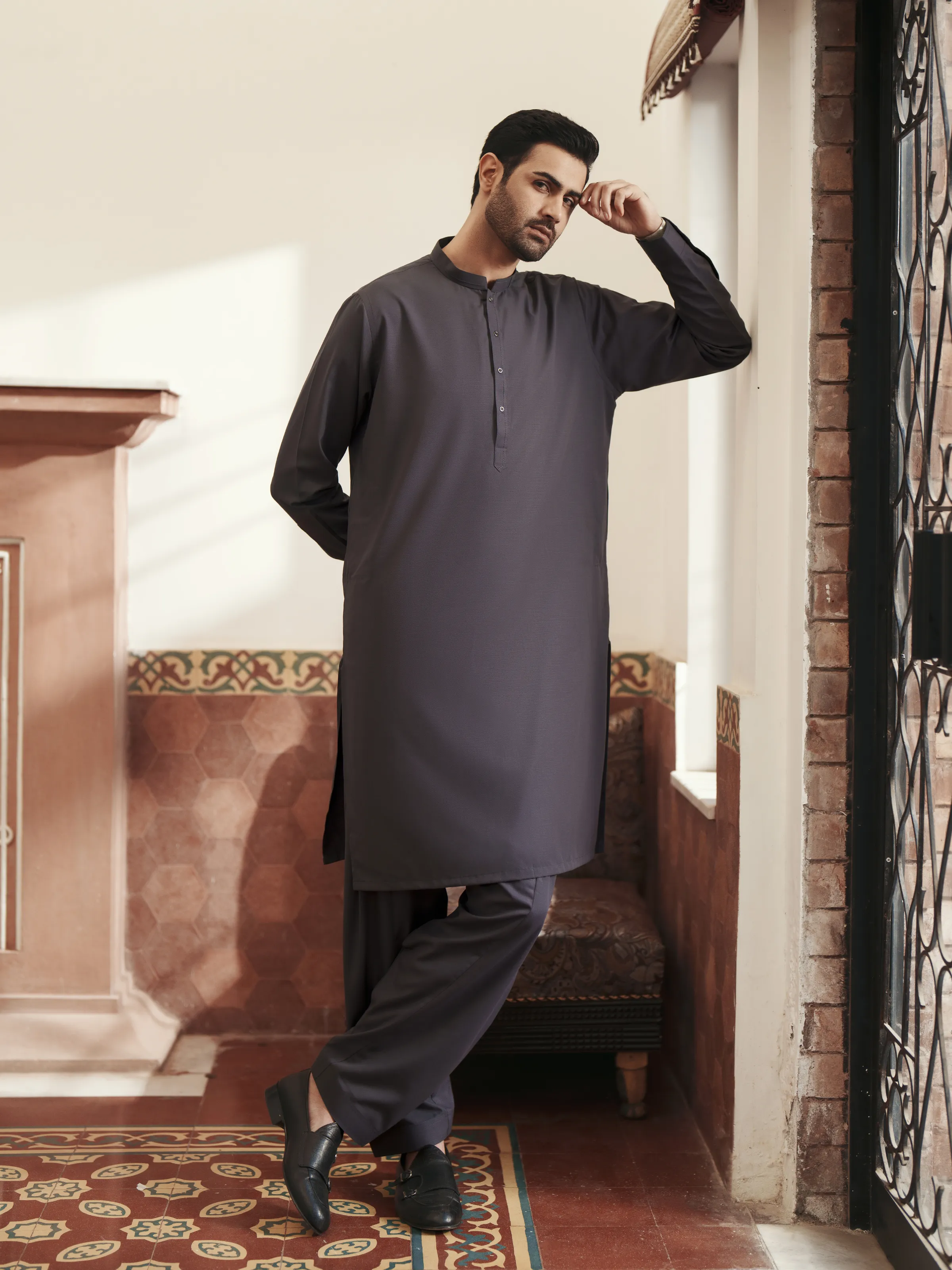 Men's Grey Shalwar Kameez - EMTKS6-41241 - Image 4