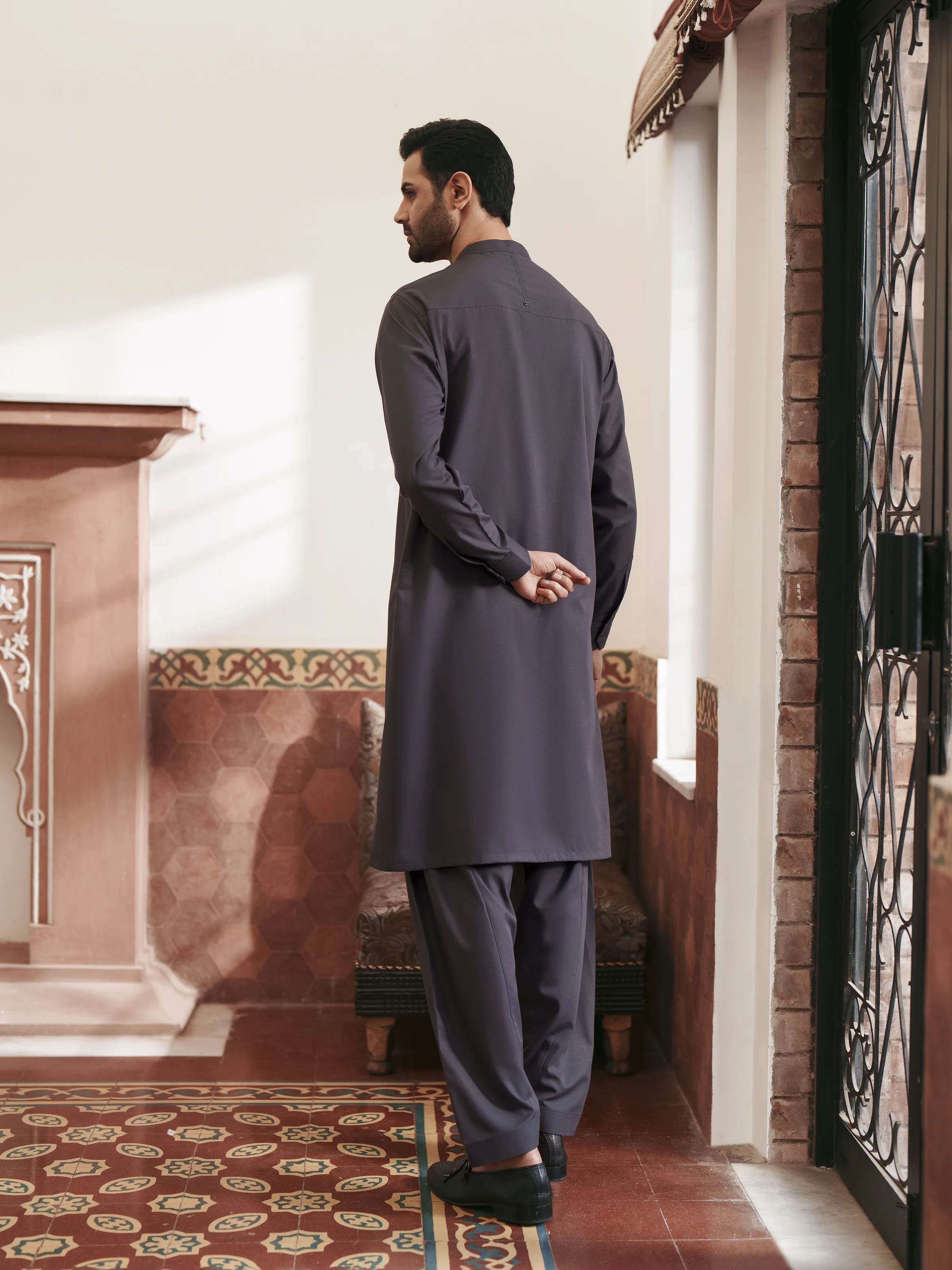 Men's Grey Shalwar Kameez - EMTKS6-41241 - Image 5