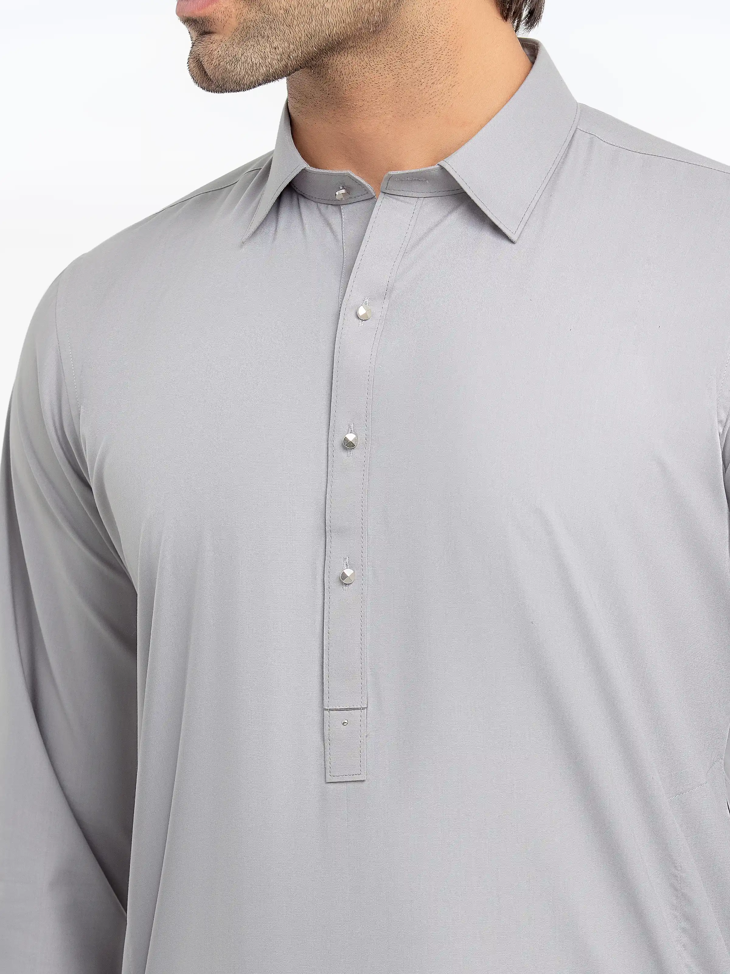 Men's Grey Shalwar Kameez - EMTKST5-99563 - Image 3