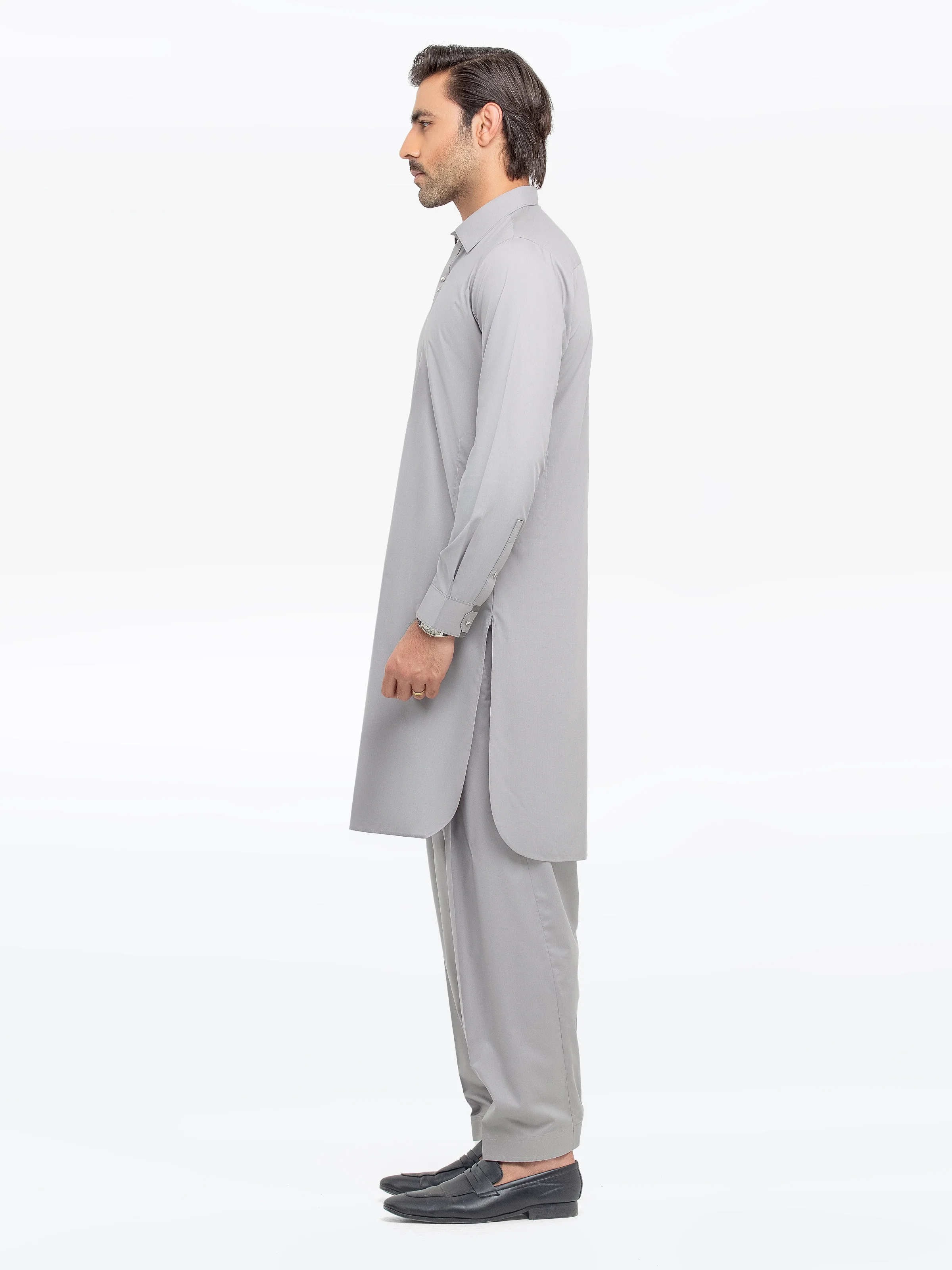 Men's Grey Shalwar Kameez - EMTKST5-99563 - Image 4
