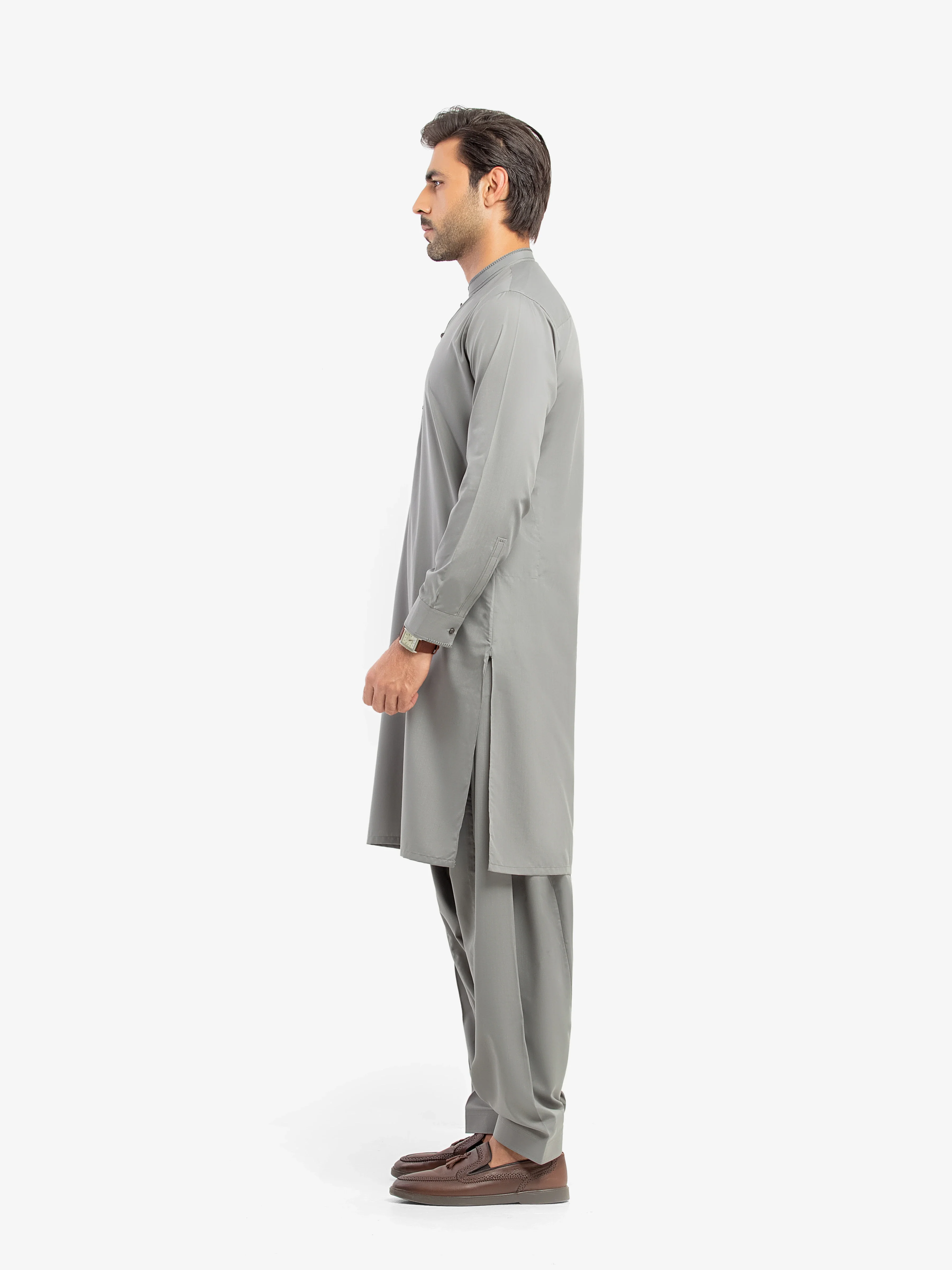Men's Grey Shalwar Kameez - EMTKST5-99613 - Image 4
