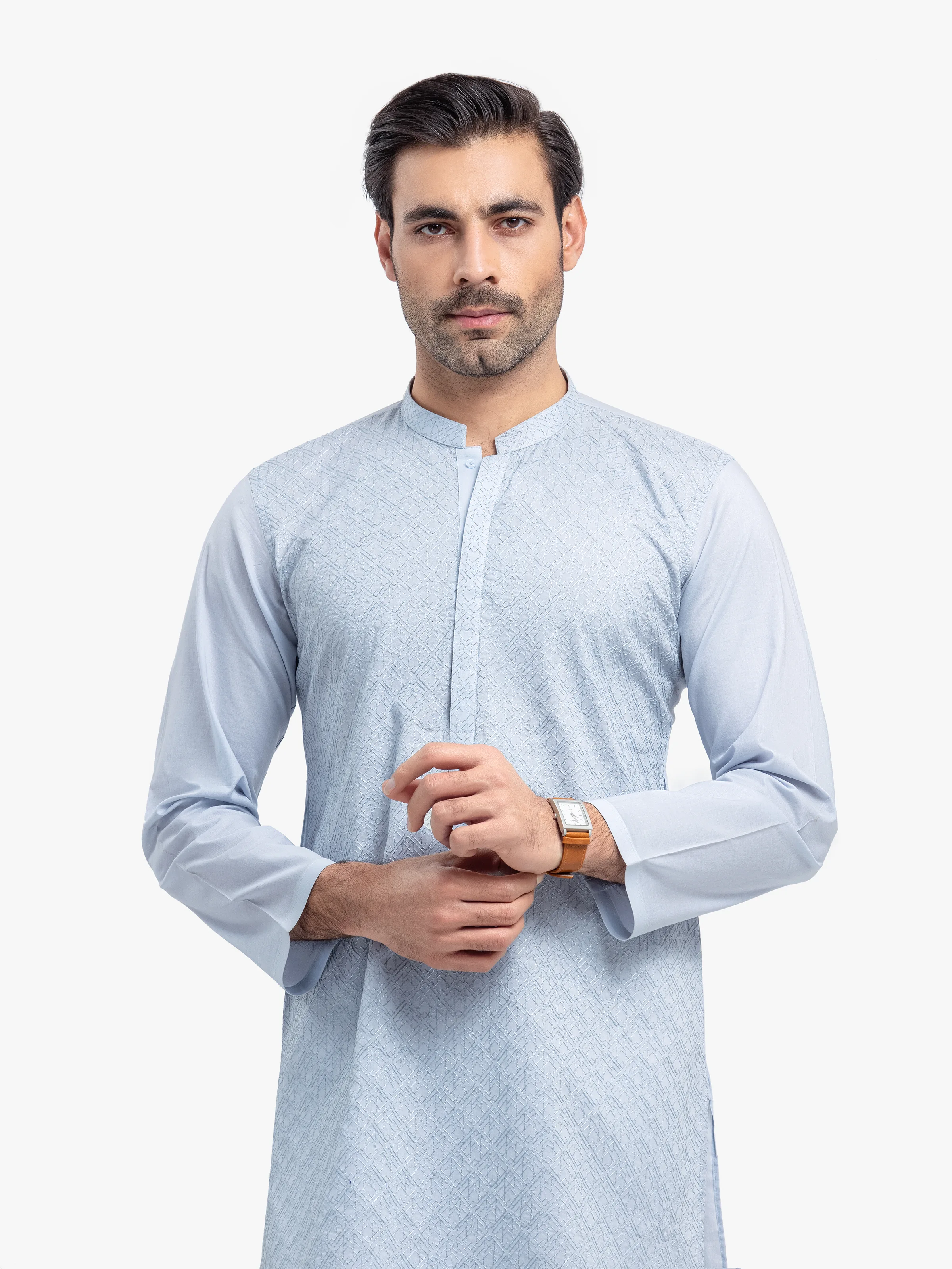 Men's Ice Blue Kurta - EMTK25-99491 - Image 2