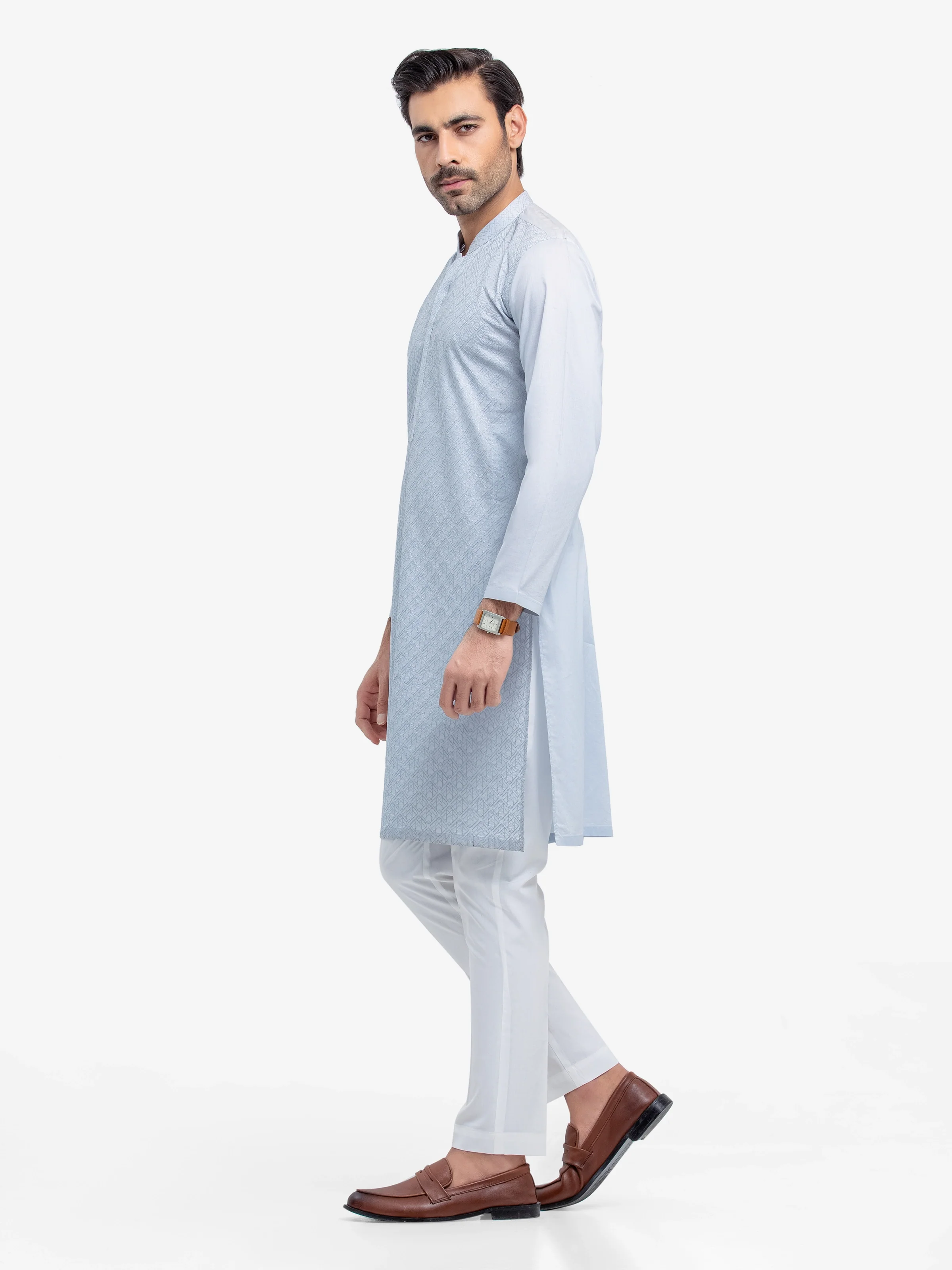 Men's Ice Blue Kurta - EMTK25-99491 - Image 3