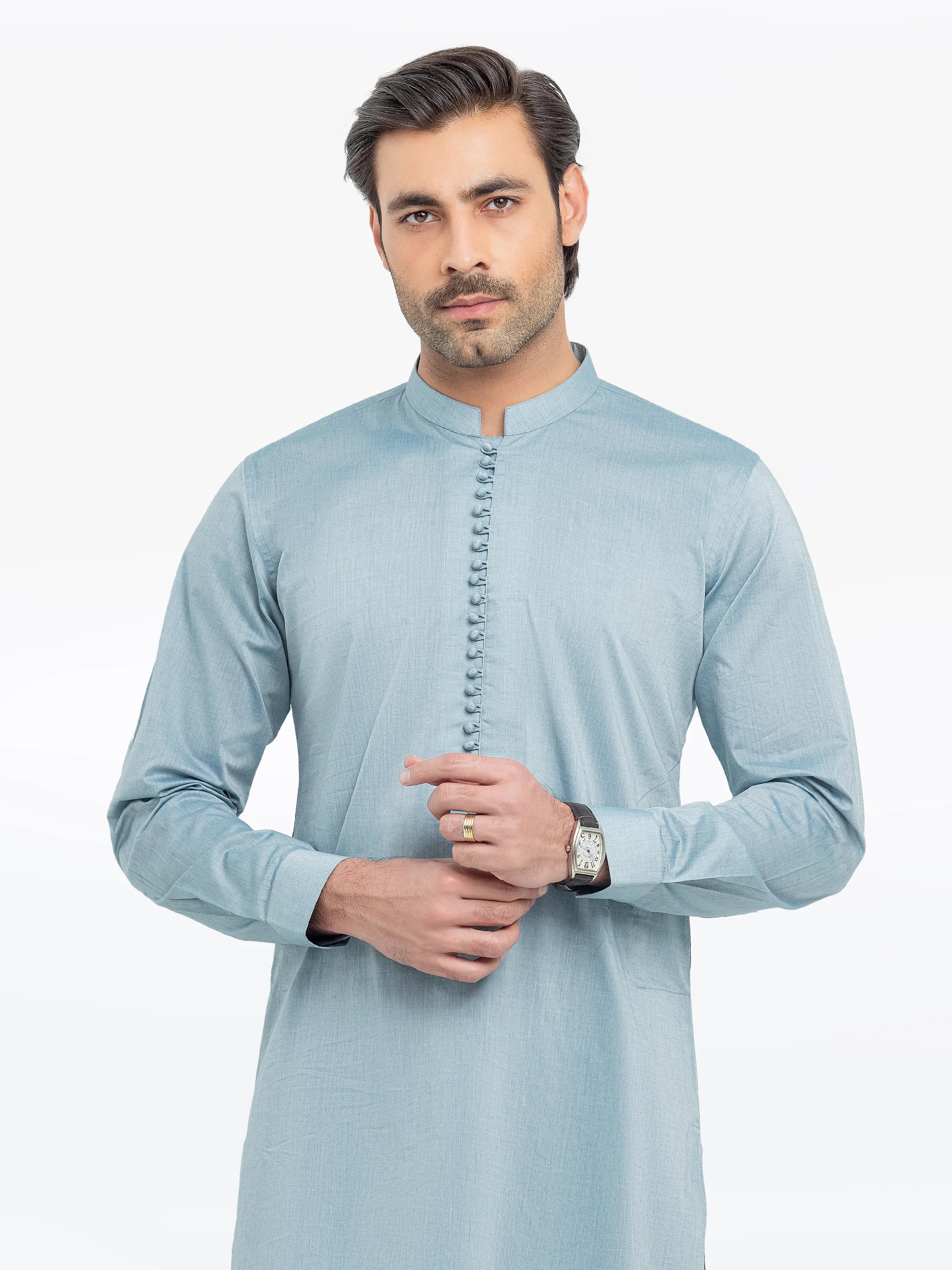 Men's Ice Blue Kurta Pajama - EMTKPT5-059 - Image 4