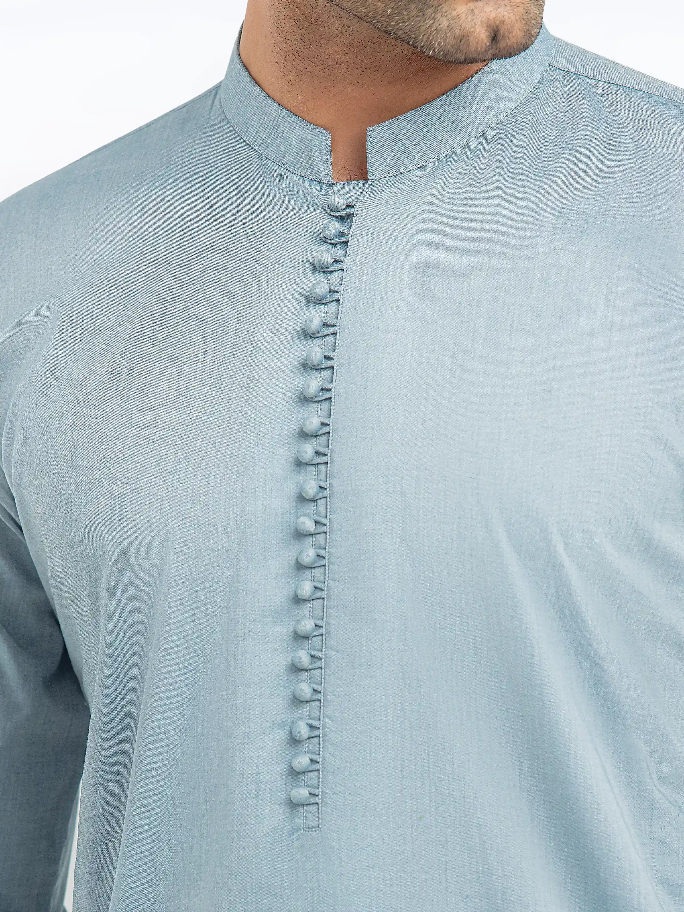 Men's Ice Blue Kurta Pajama - EMTKPT5-059 - Image 5