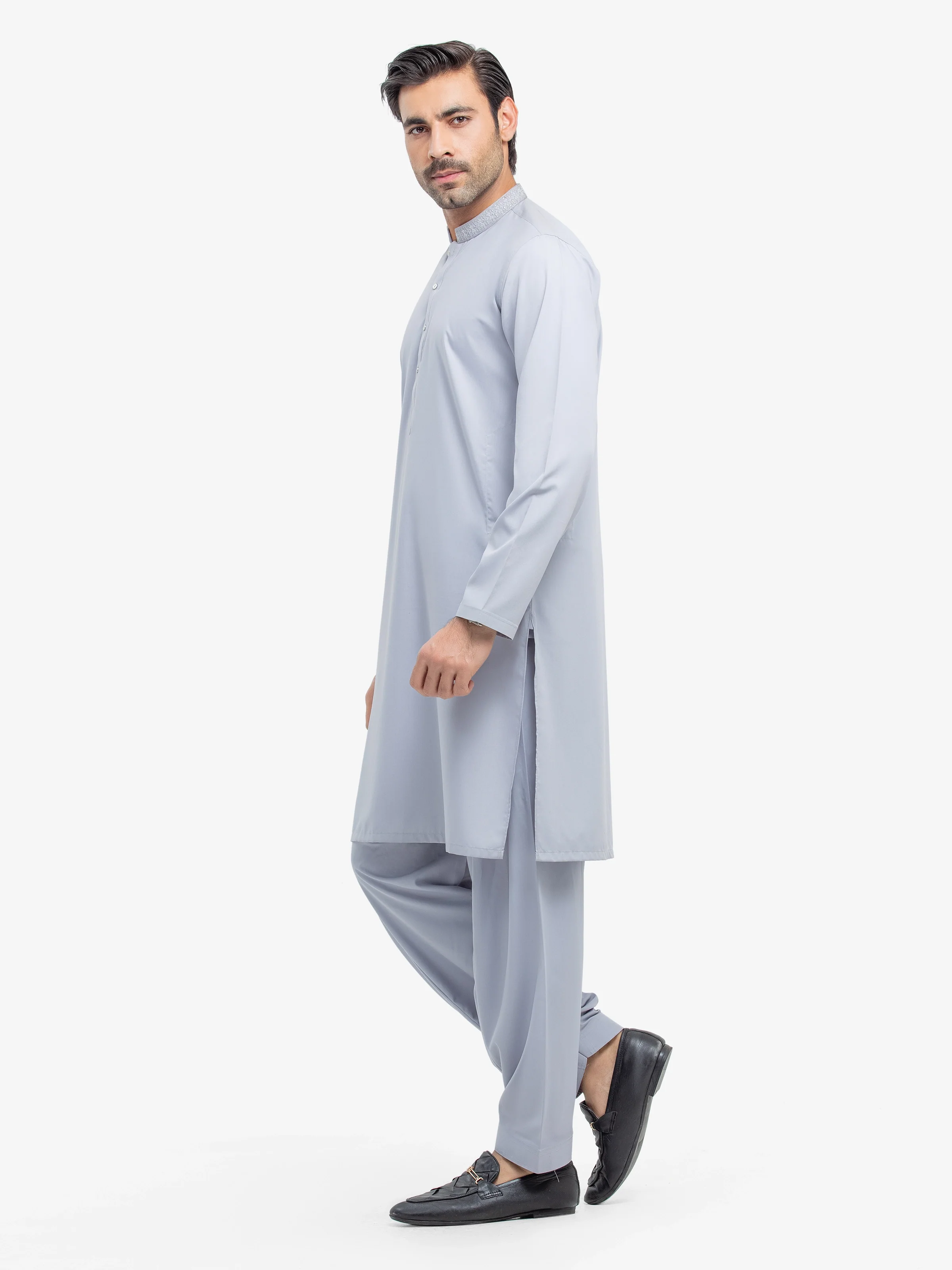 Men's Ice Grey Shalwar Kameez - EMTKS25S-41155 - Image 4