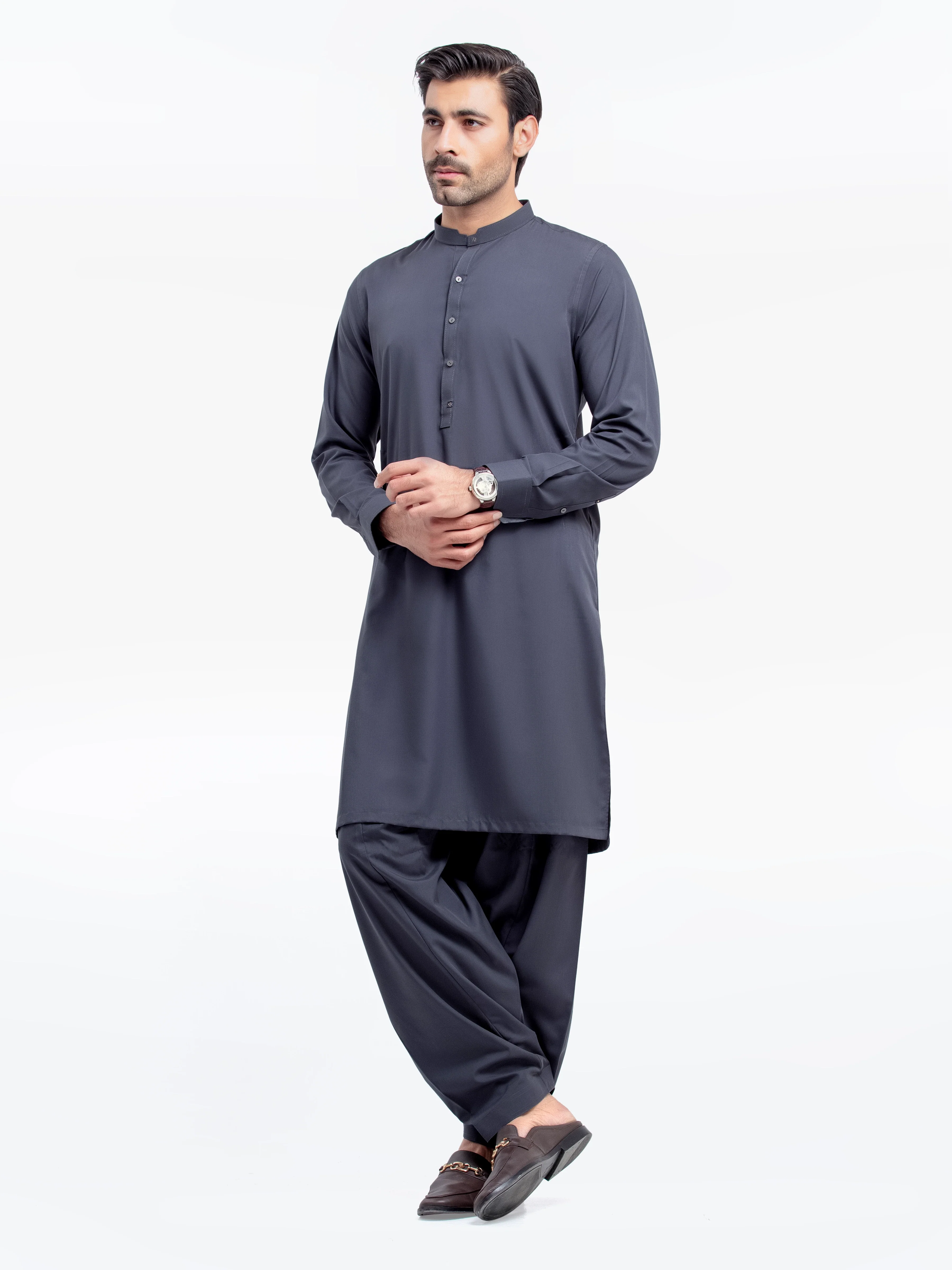 Men's Iron Grey Shalwar Kameez - EMTKST25-99501 - Image 4