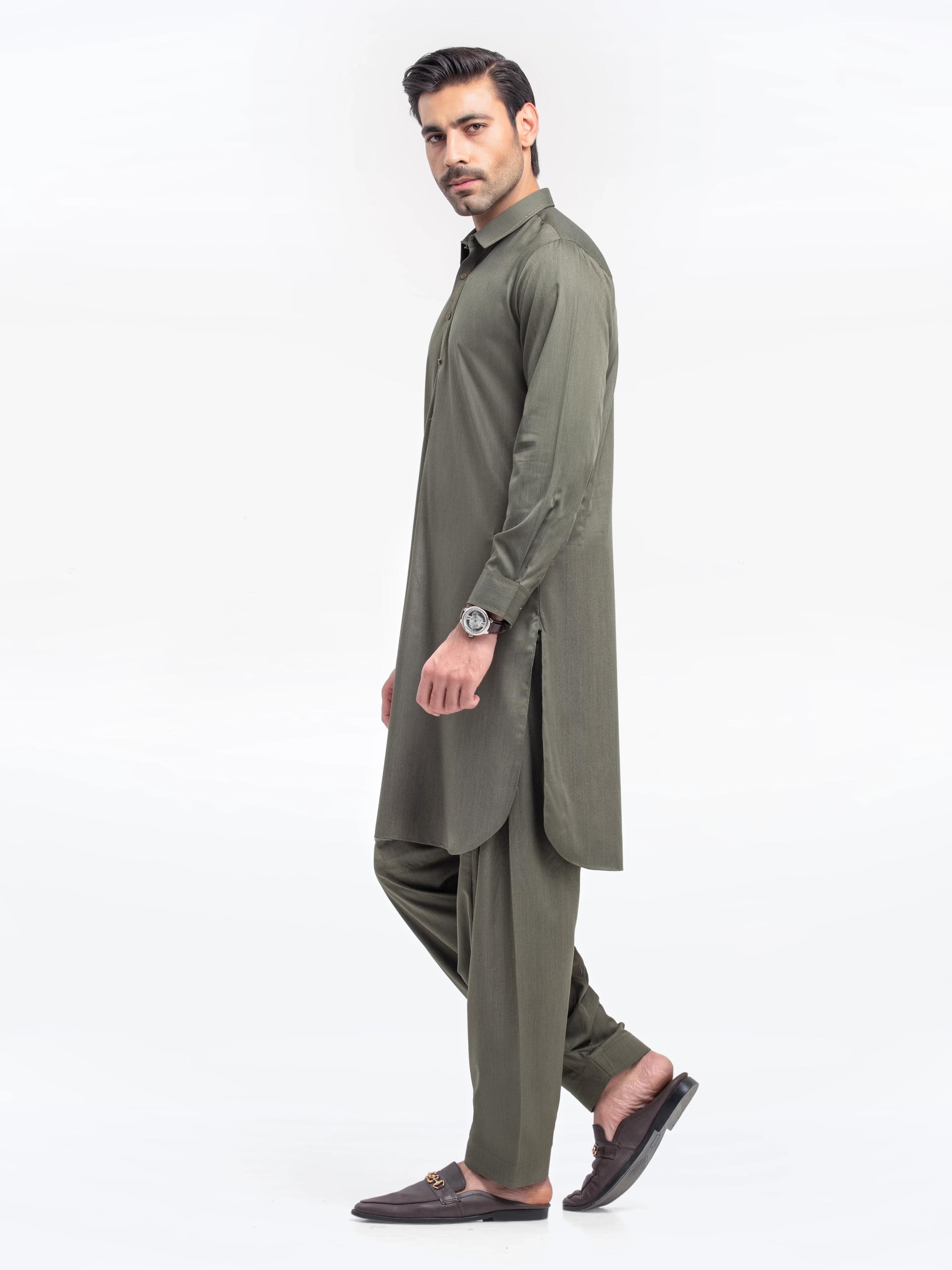 Men's Kai Green Shalwar Kameez - EMTKST24-99482 - Image 4