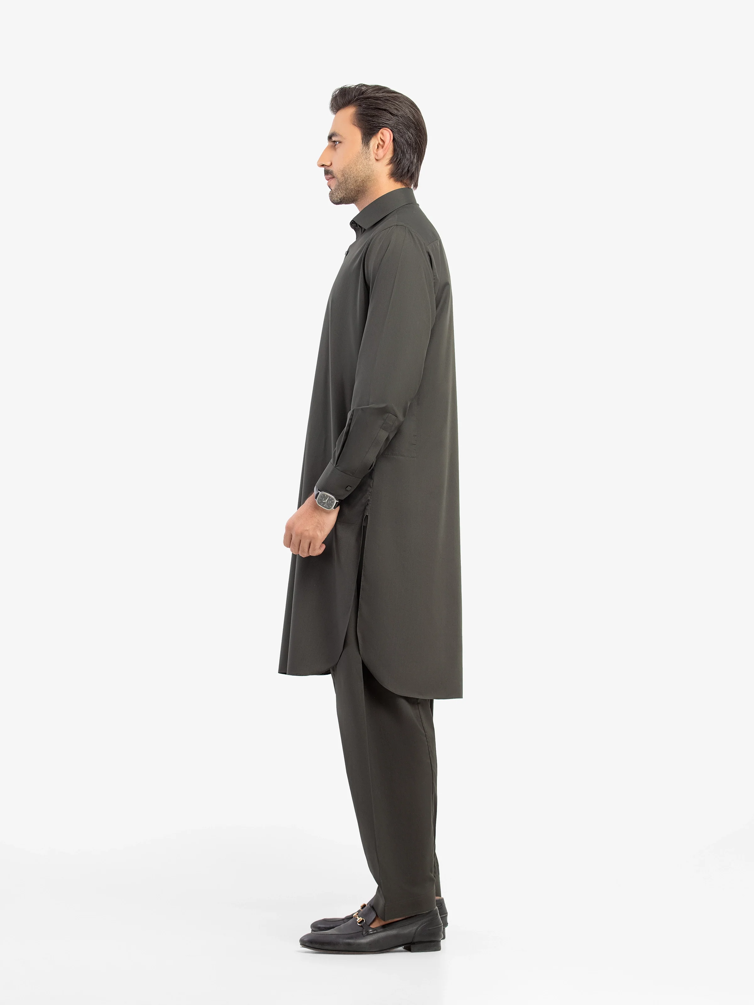 Men's Green Shalwar Kameez - EMTKS5-41195 - Image 4