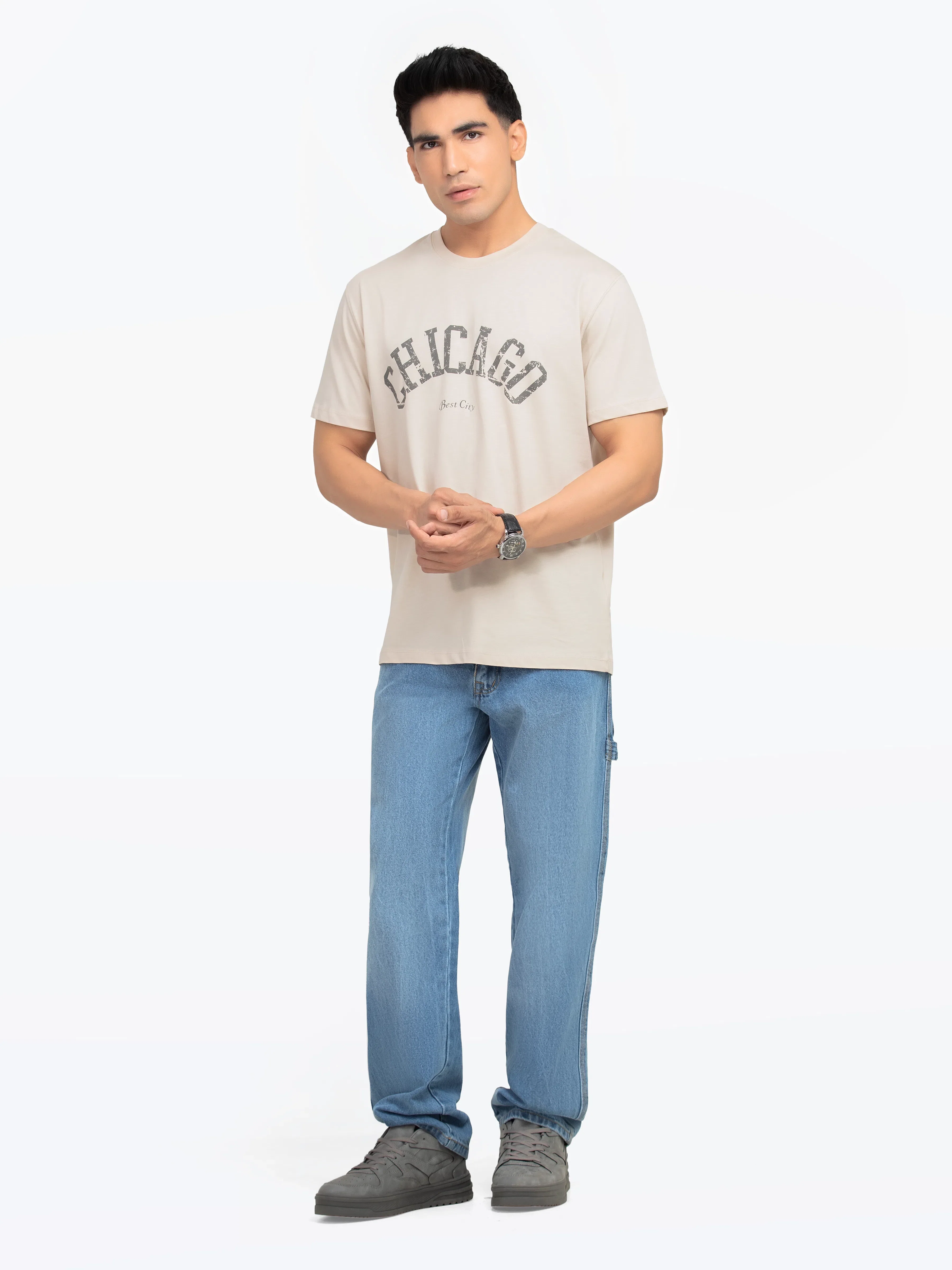 Men's Light Beige Graphic Tee - EMTGT5-003 - Image 2