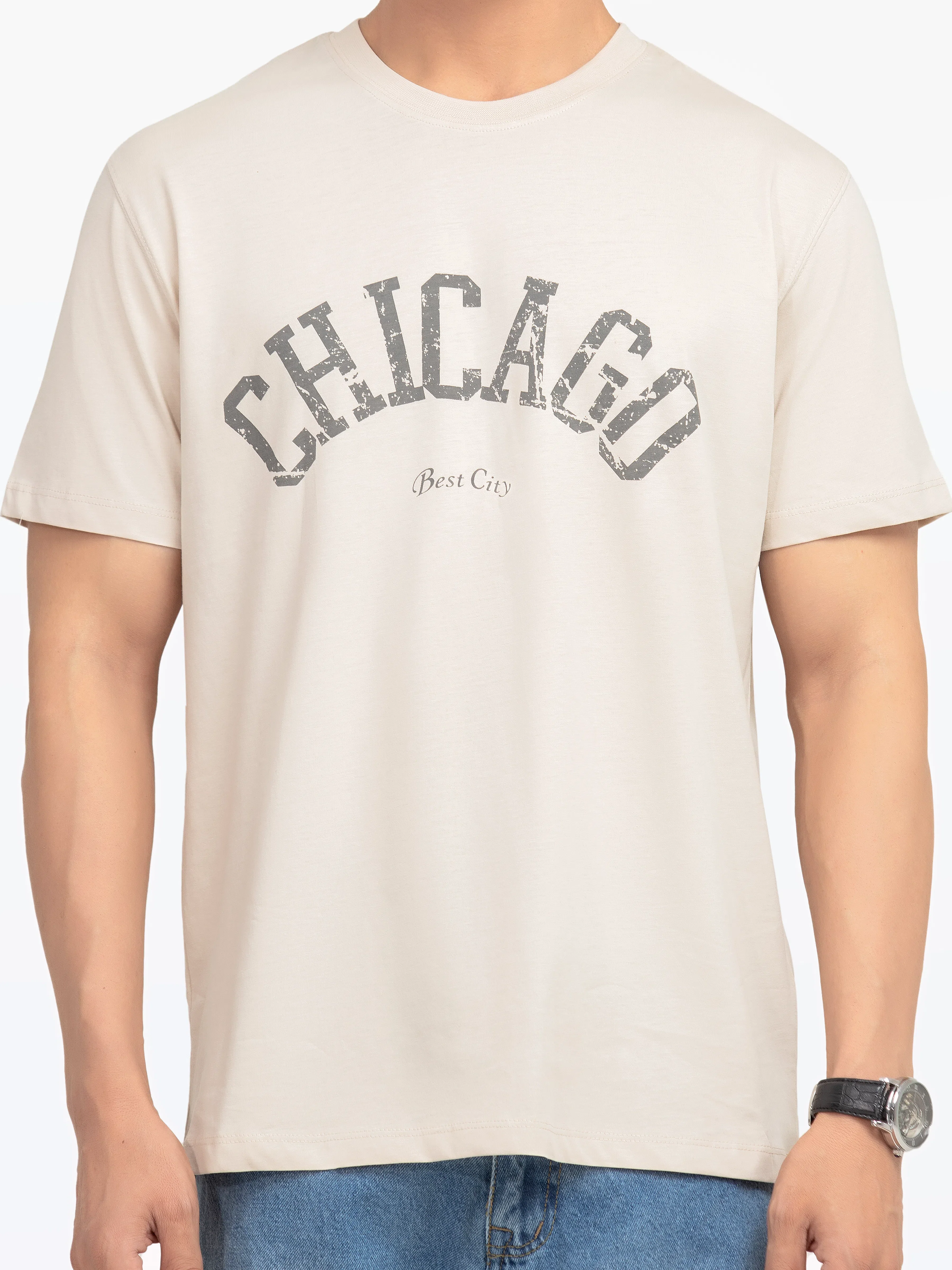 Men's Light Beige Graphic Tee - EMTGT5-003 - Image 3