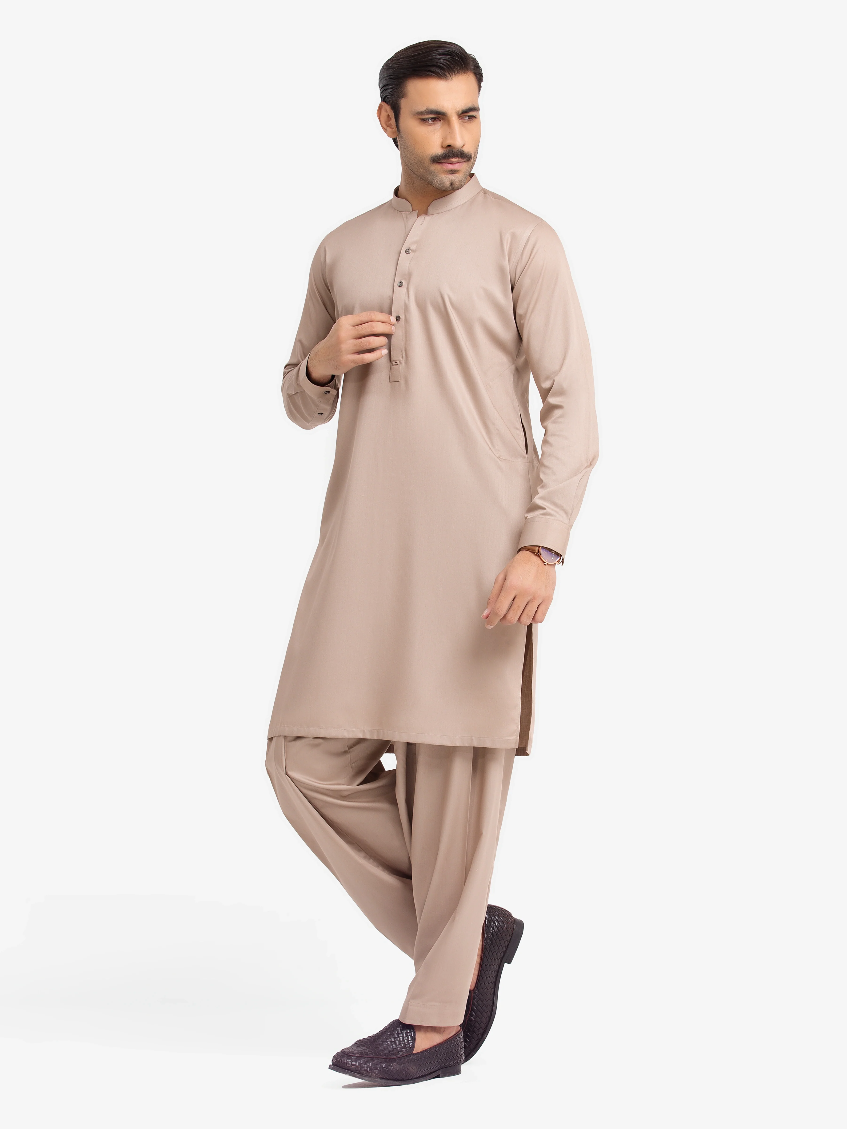 Men's Light Beige Shalwar Kameez - EMTKS24-41142 - Image 3