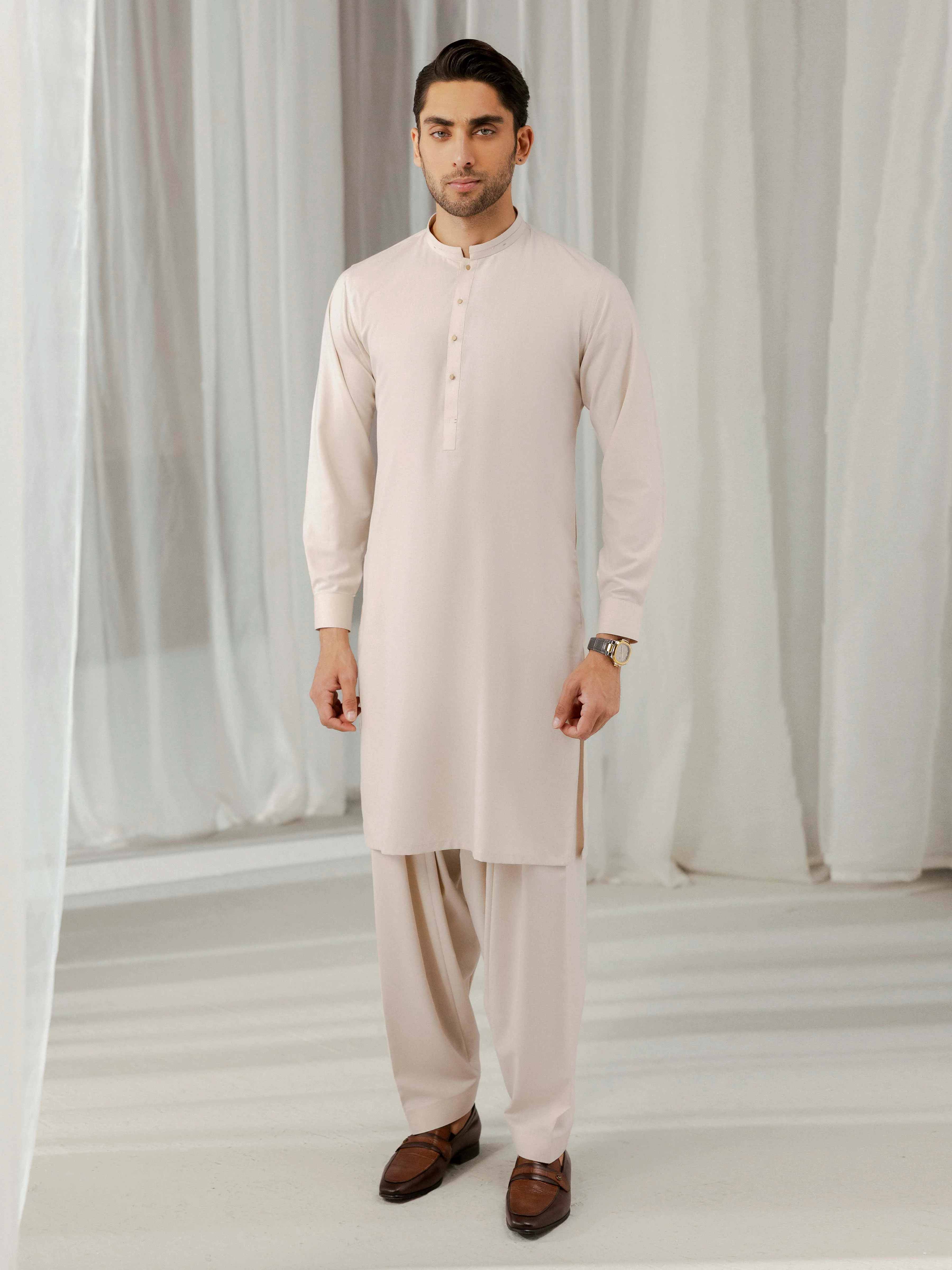 Men's Light Beige Shalwar Kameez - EMTKST5-99579