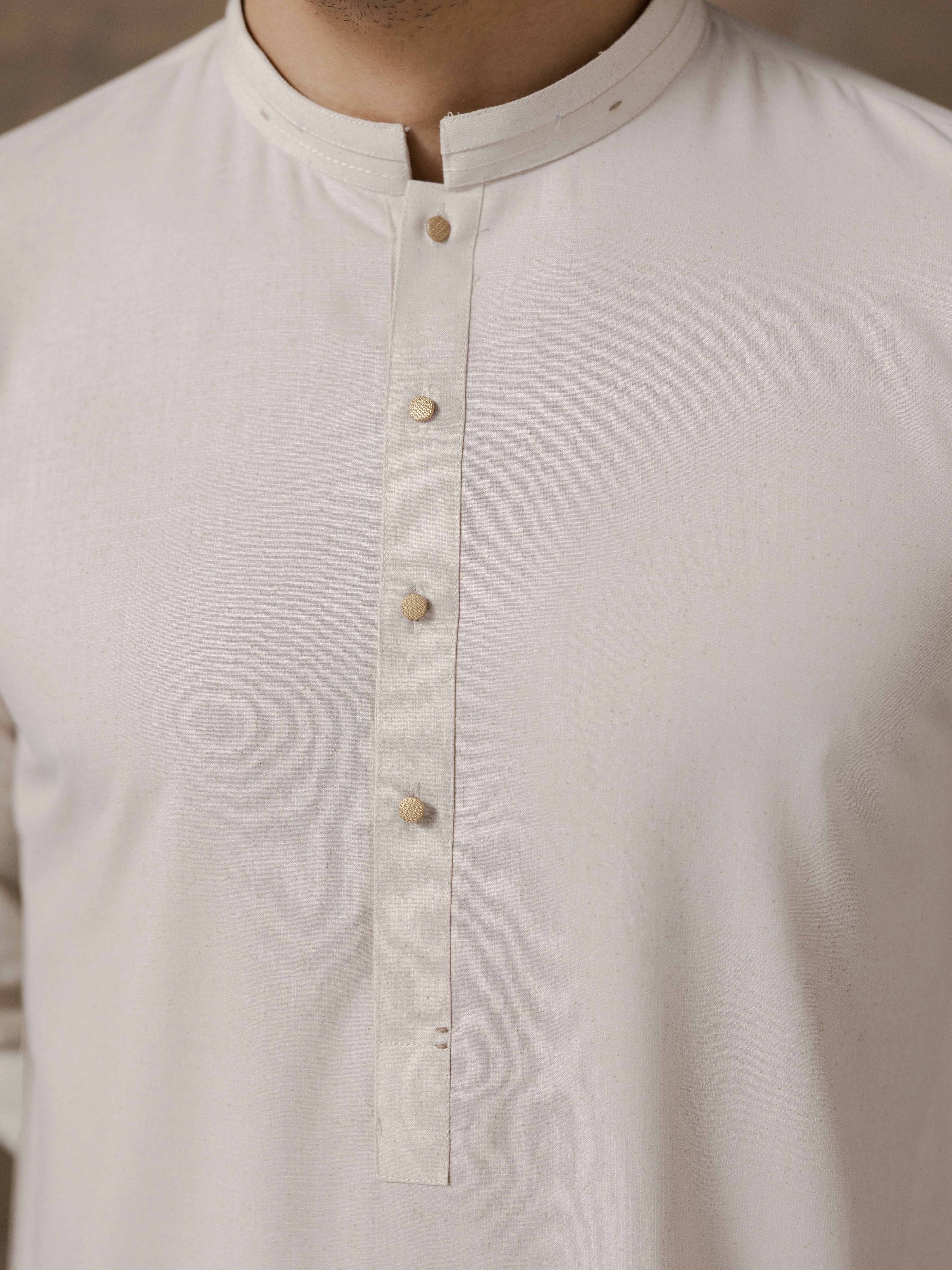 Men's Light Beige Shalwar Kameez - EMTKST5-99579 - Image 3