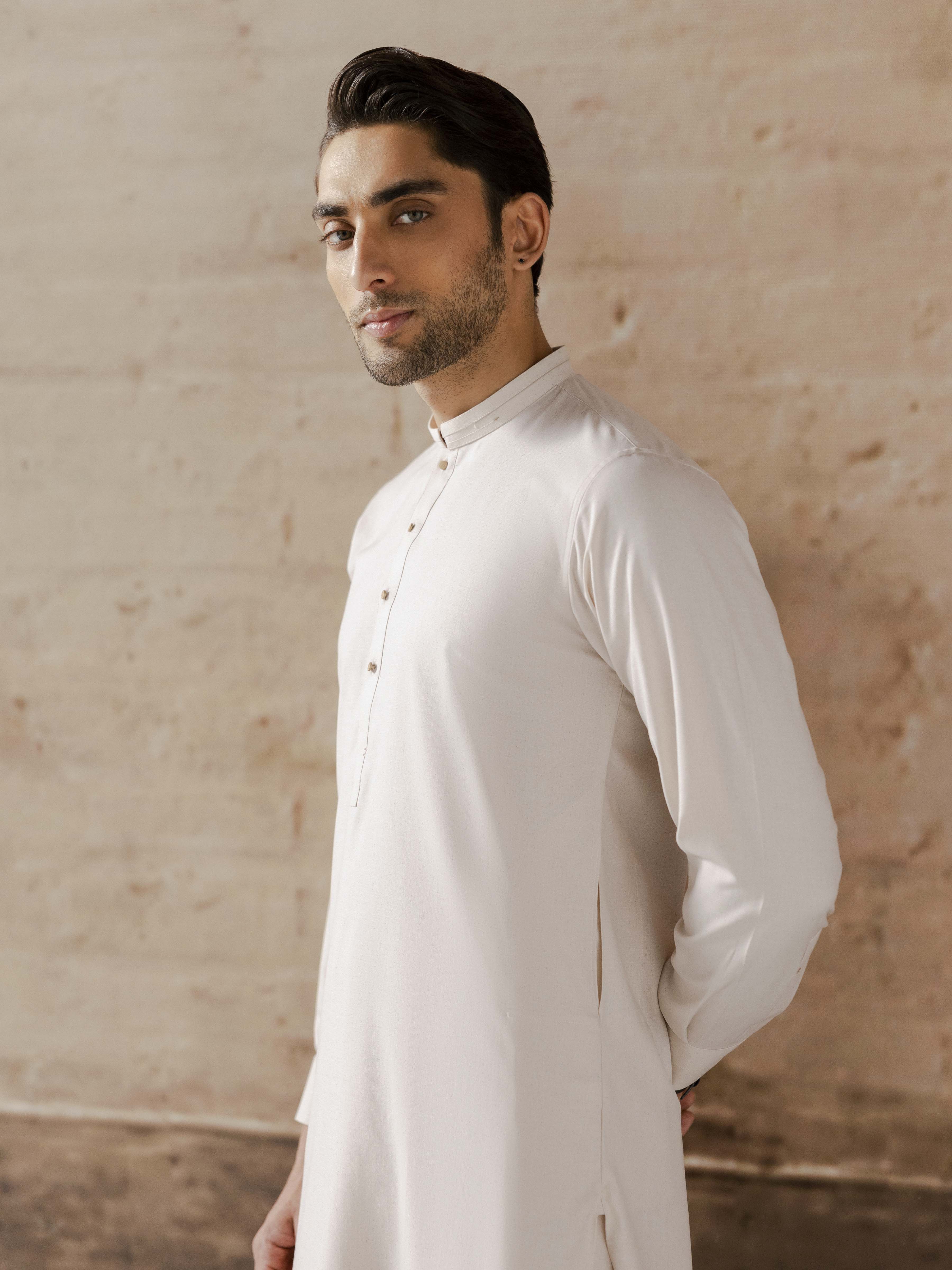 Men's Light Beige Shalwar Kameez - EMTKST5-99579 - Image 5