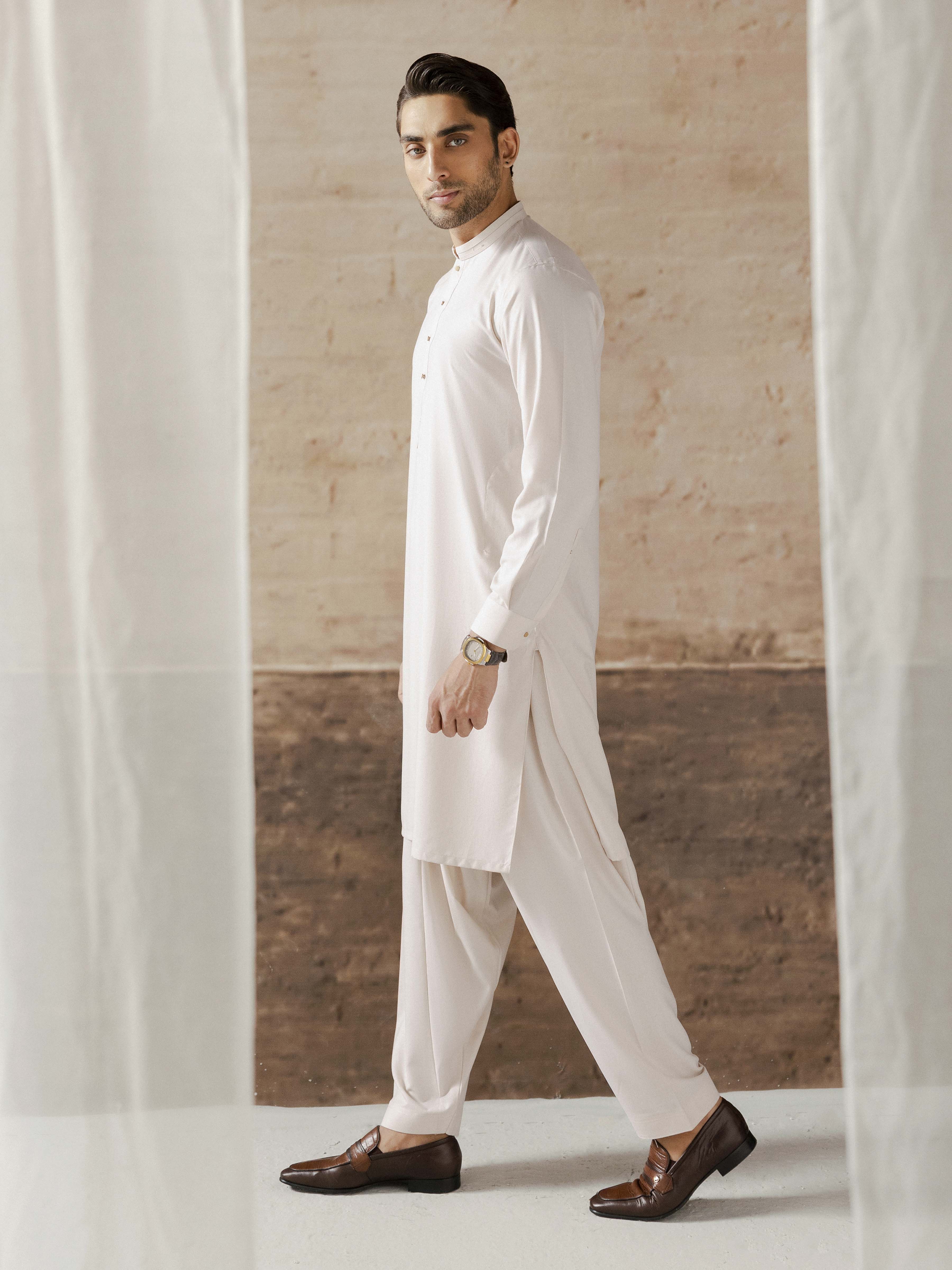 Men's Light Beige Shalwar Kameez - EMTKST5-99579 - Image 6