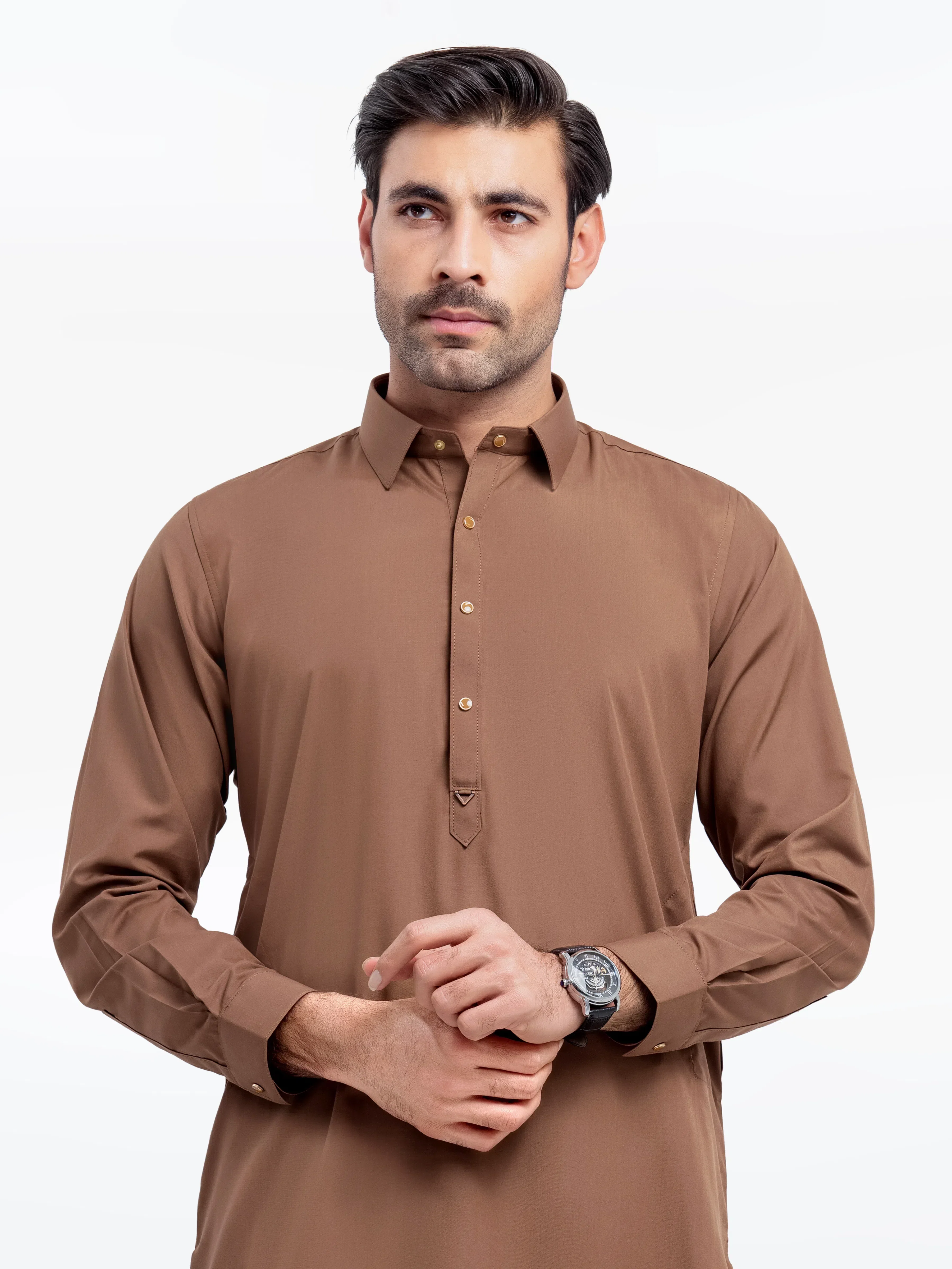 Men's Light Brown Shalwar Kameez - EMTKST5-99512 - Image 2