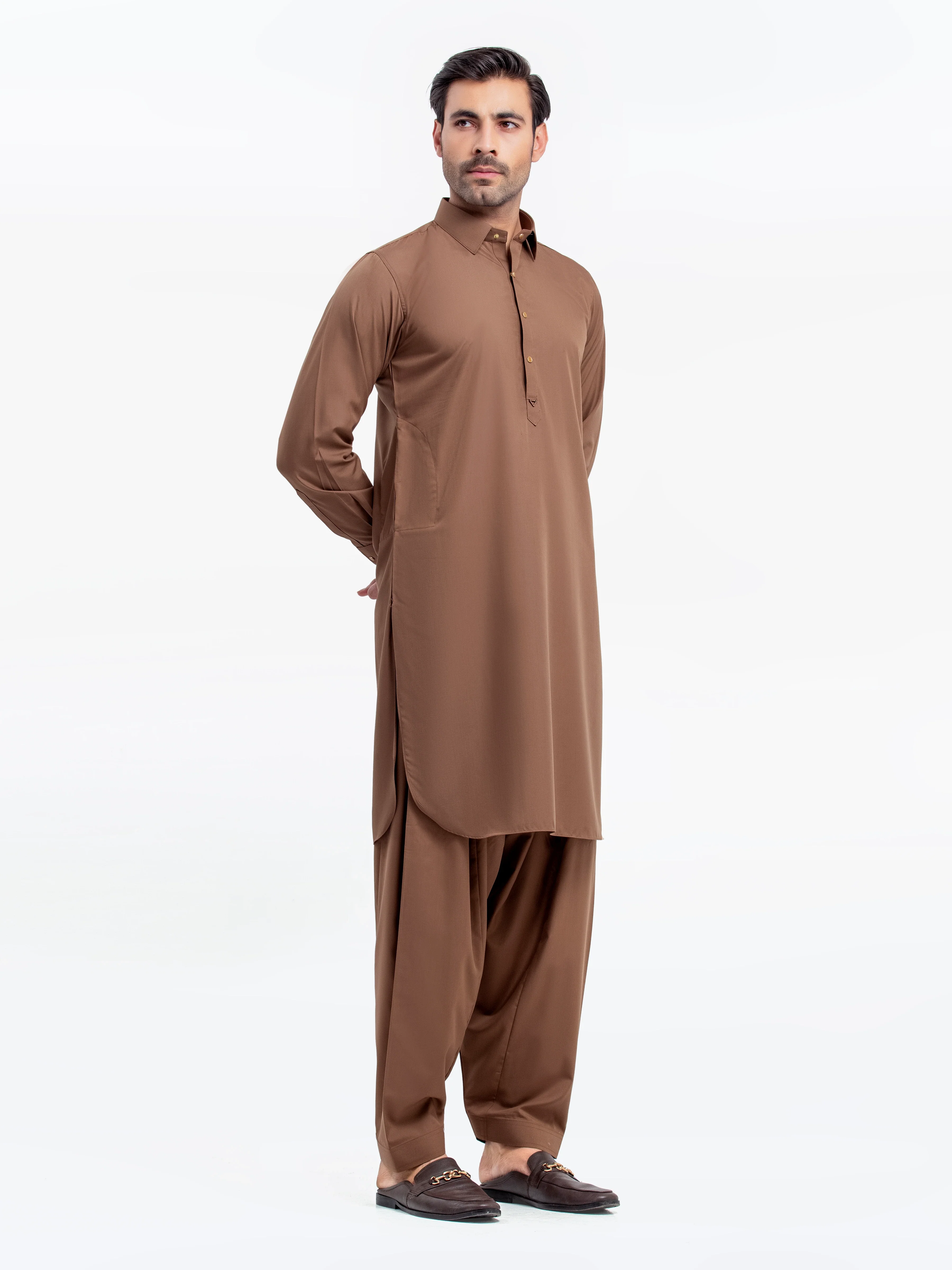 Men's Light Brown Shalwar Kameez - EMTKST5-99512 - Image 4