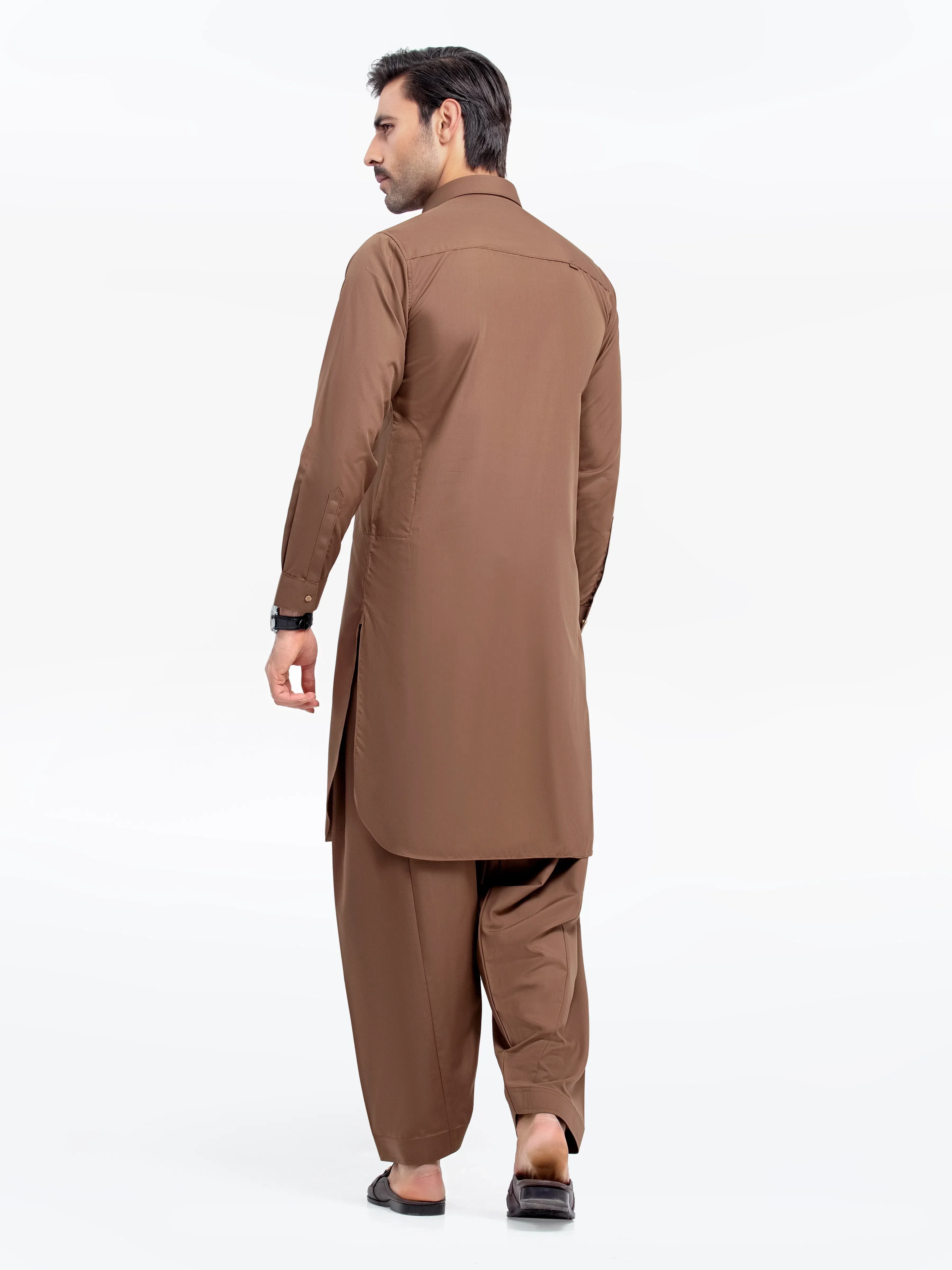 Men's Light Brown Shalwar Kameez - EMTKST5-99512 - Image 5