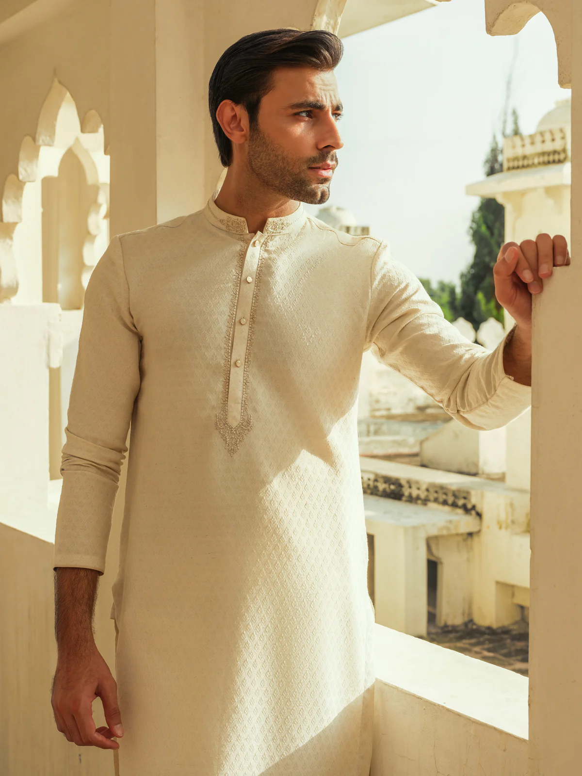 Men's Light Cream Kurta - EMTKC23-111 - Image 2