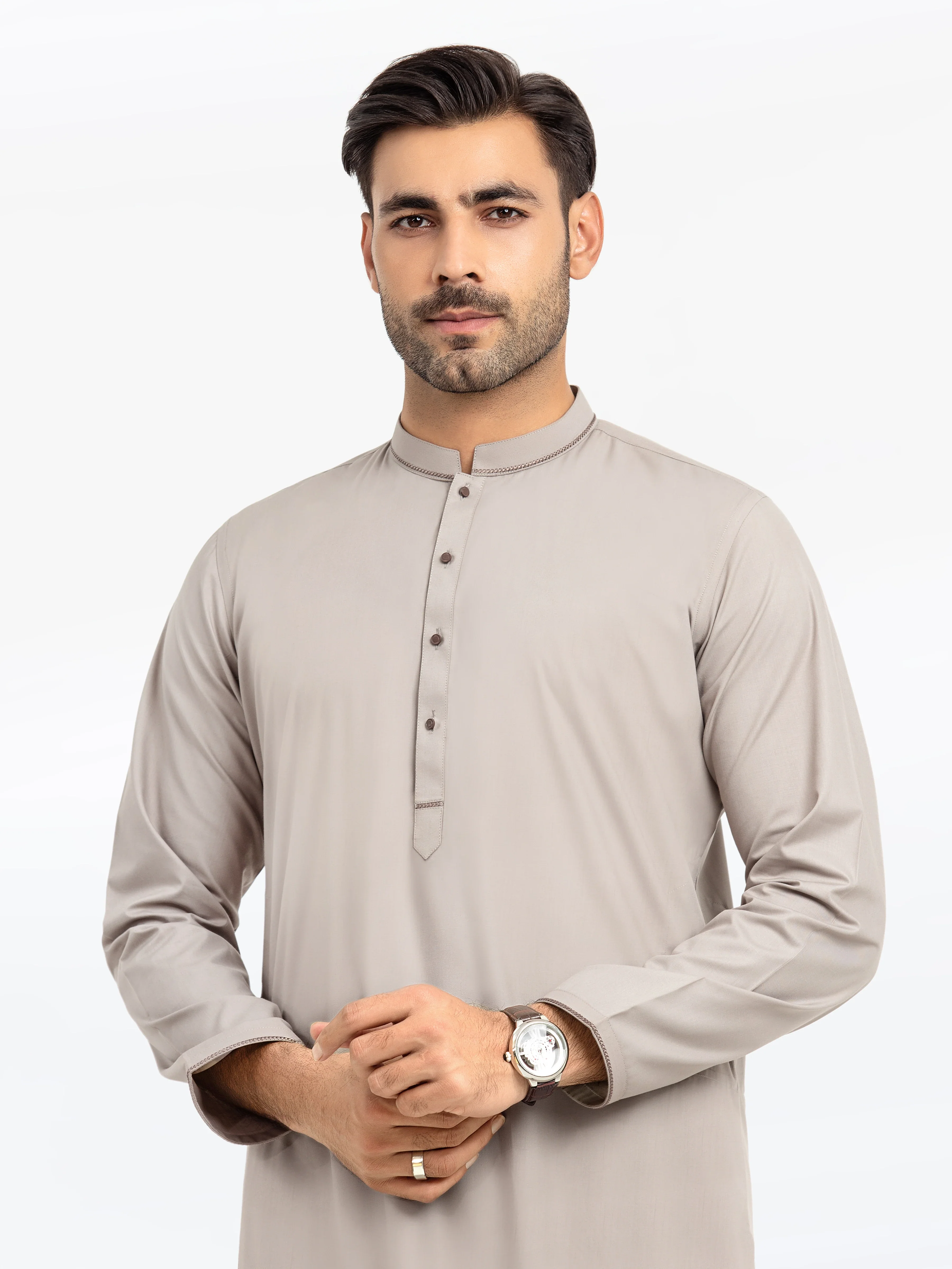 Men's Light Grey Shalwar Kameez - EMTKS24S-41133 - Image 2