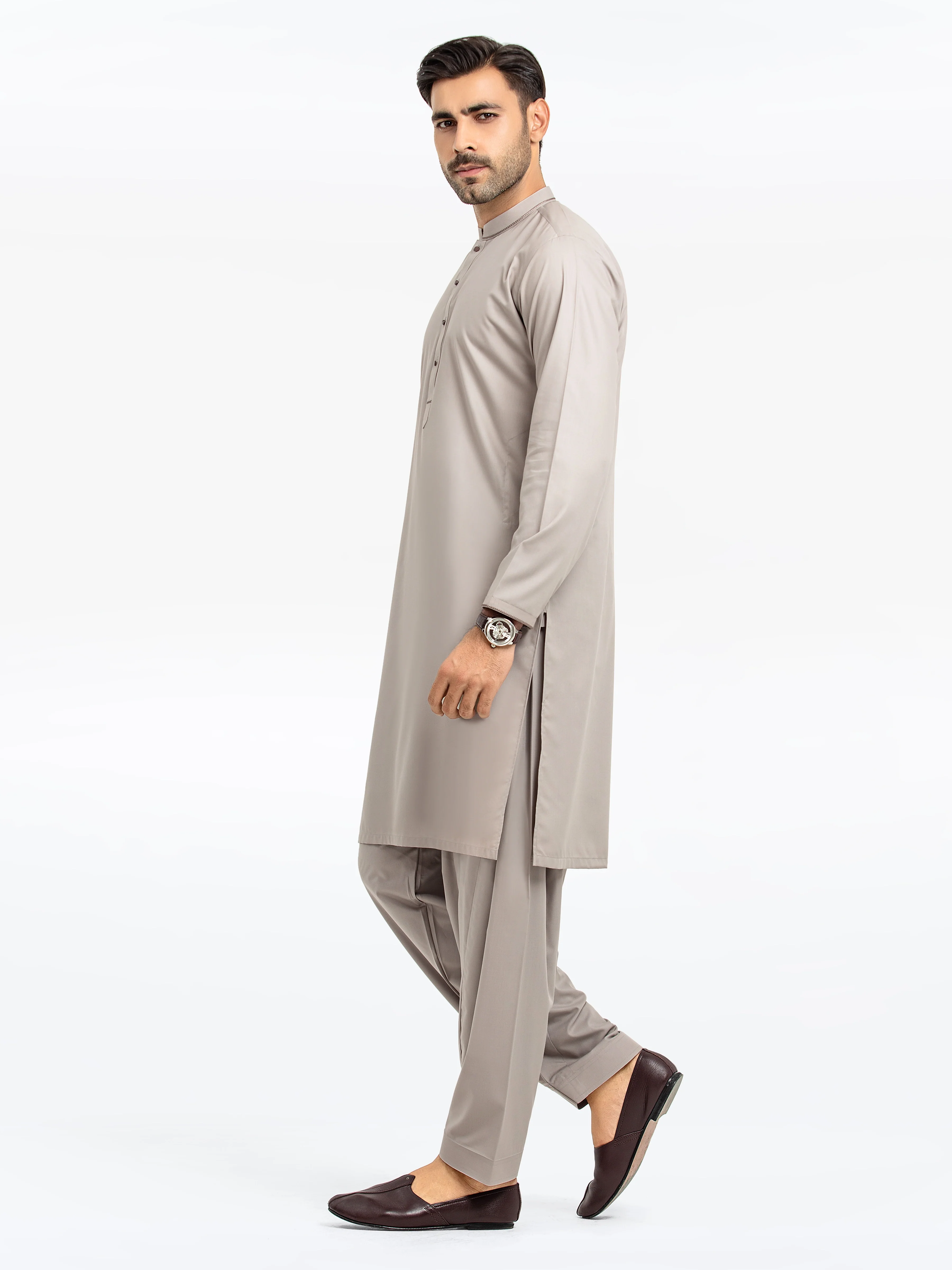Men's Light Grey Shalwar Kameez - EMTKS24S-41133 - Image 4