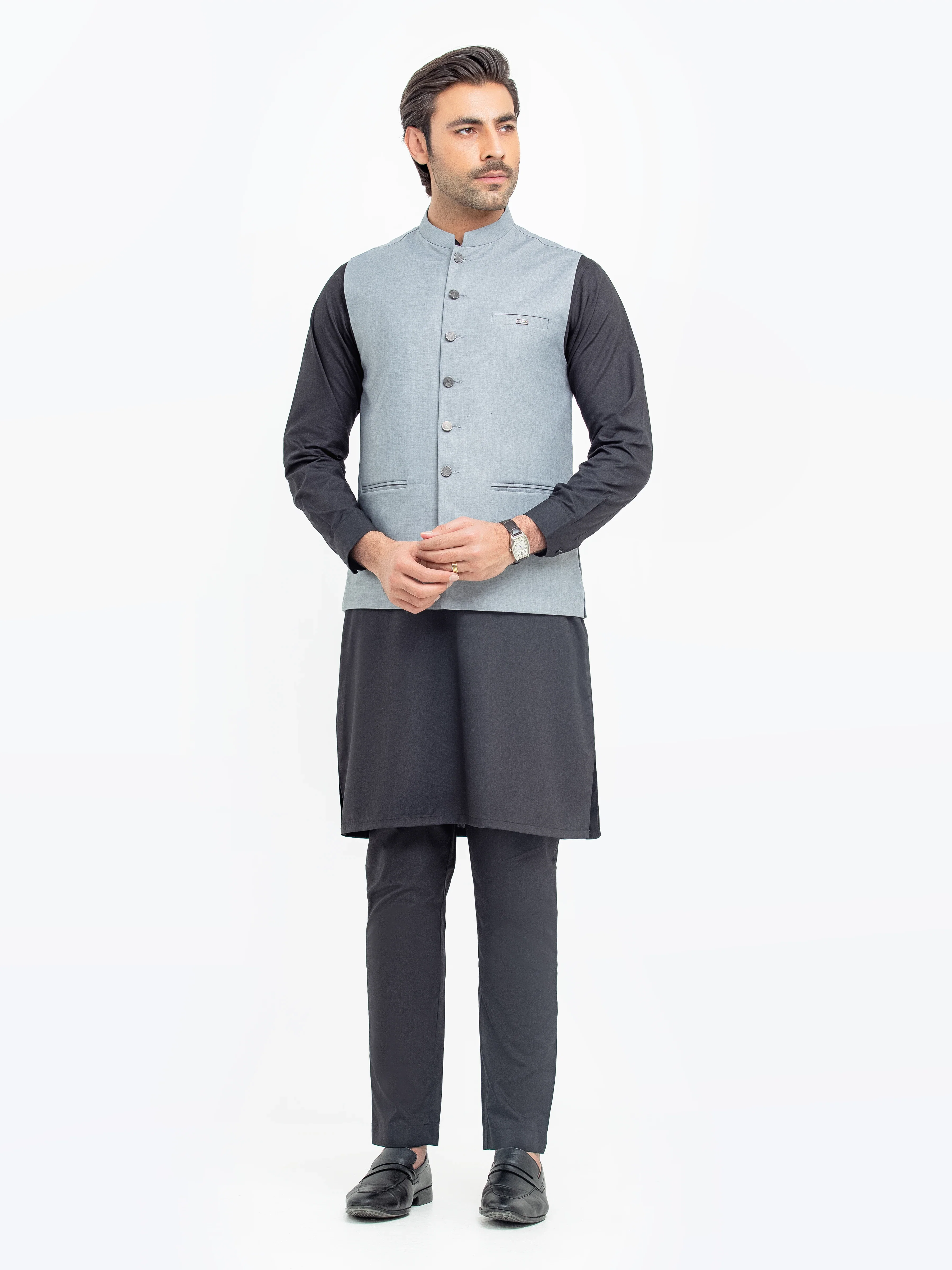 Men's Light Grey Waist Coat - EMTWCP5-35948 - Image 2