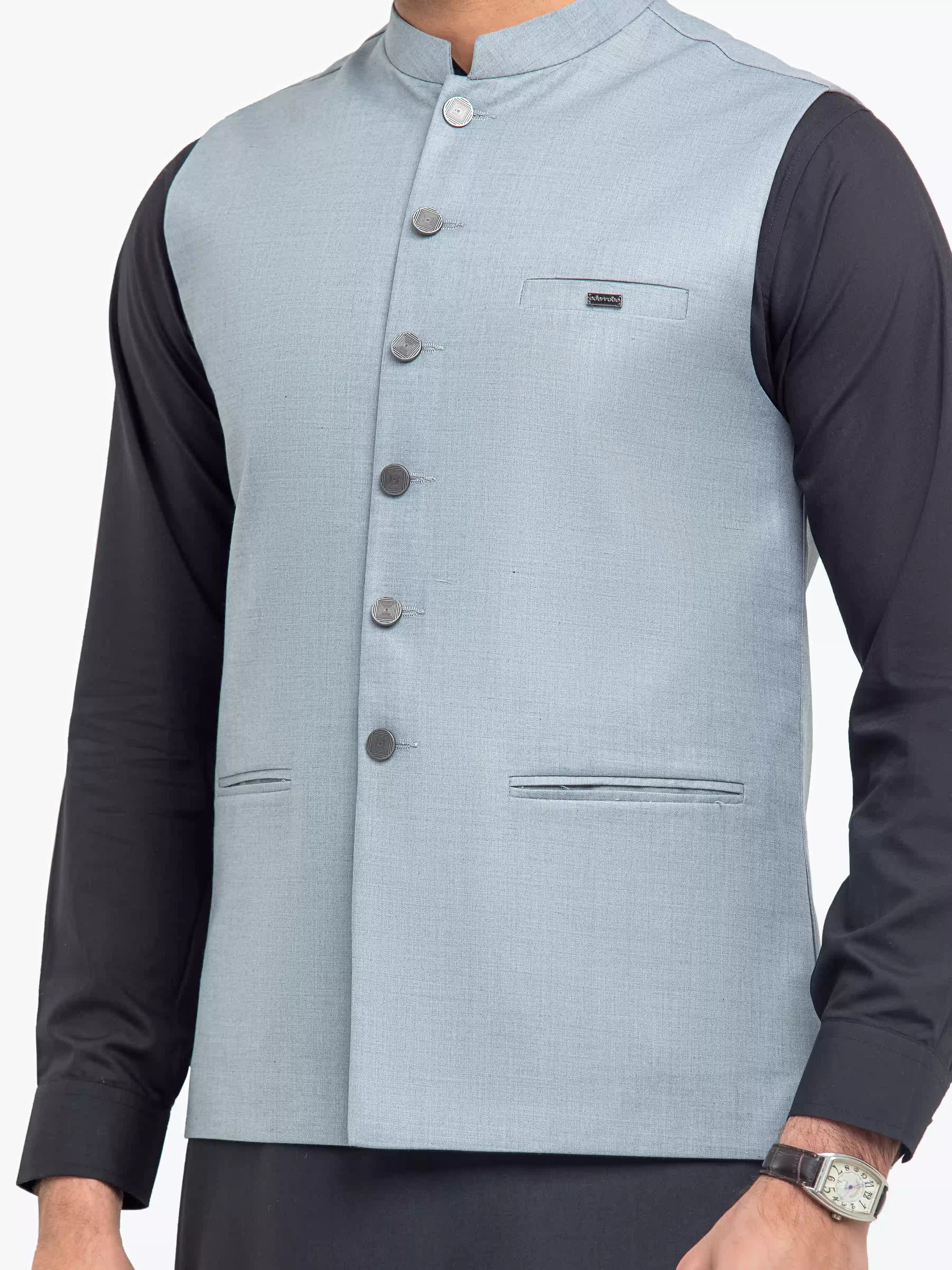 Men's Light Grey Waist Coat - EMTWCP5-35948 - Image 3